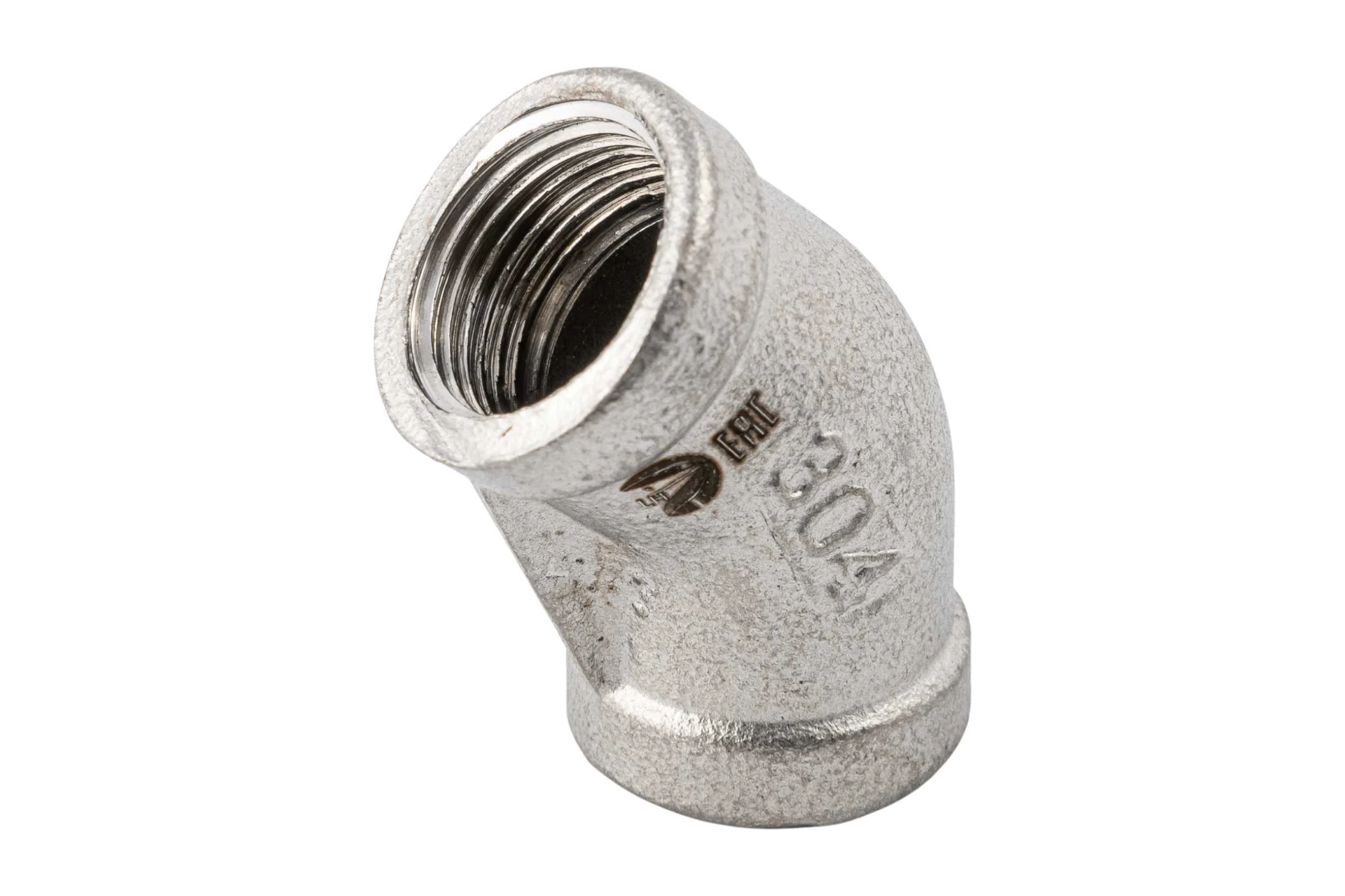 Отвод резьбовой NEWKEY вр/вр 45, нержавеющая сталь AISI304 DN10 (3/8), (CF8), PN16 NK-FEDD45_10/4