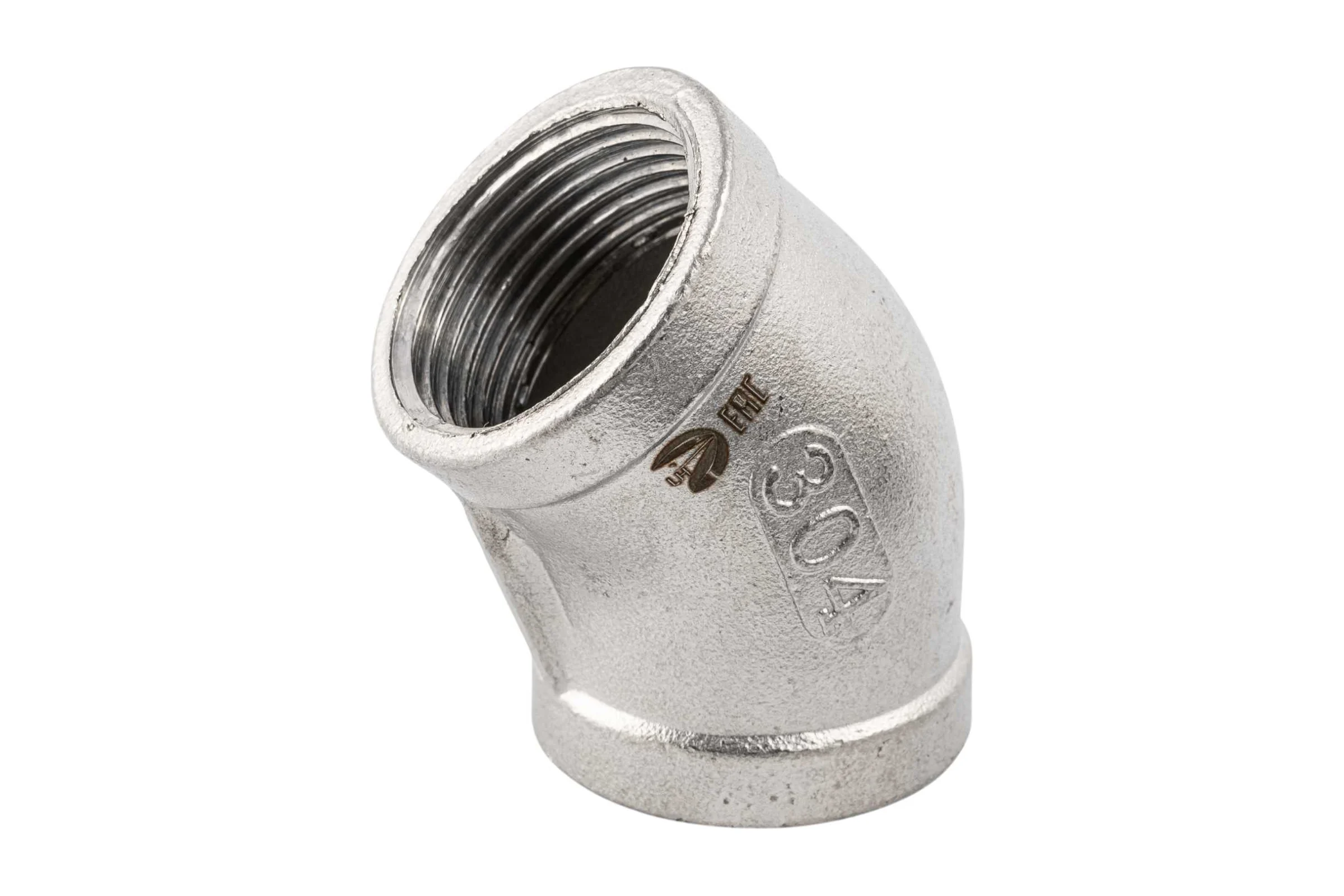 Отвод резьбовой NEWKEY вр/вр 45, нержавеющая сталь AISI304 DN25 (1), (CF8), PN16 NK-FEDD45_25/4