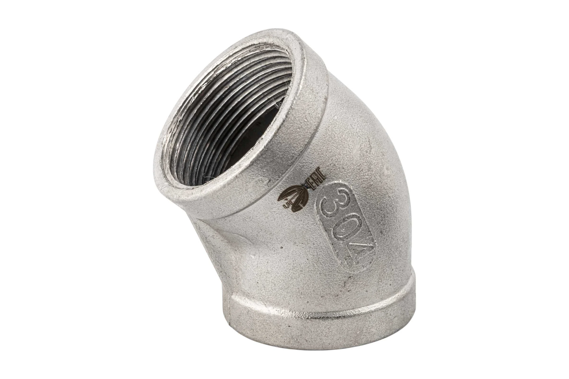 Отвод резьбовой NEWKEY вр/вр 45, нержавеющая сталь AISI304 DN32 (1_1/4), (CF8), PN16 NK-FEDD45_32/4