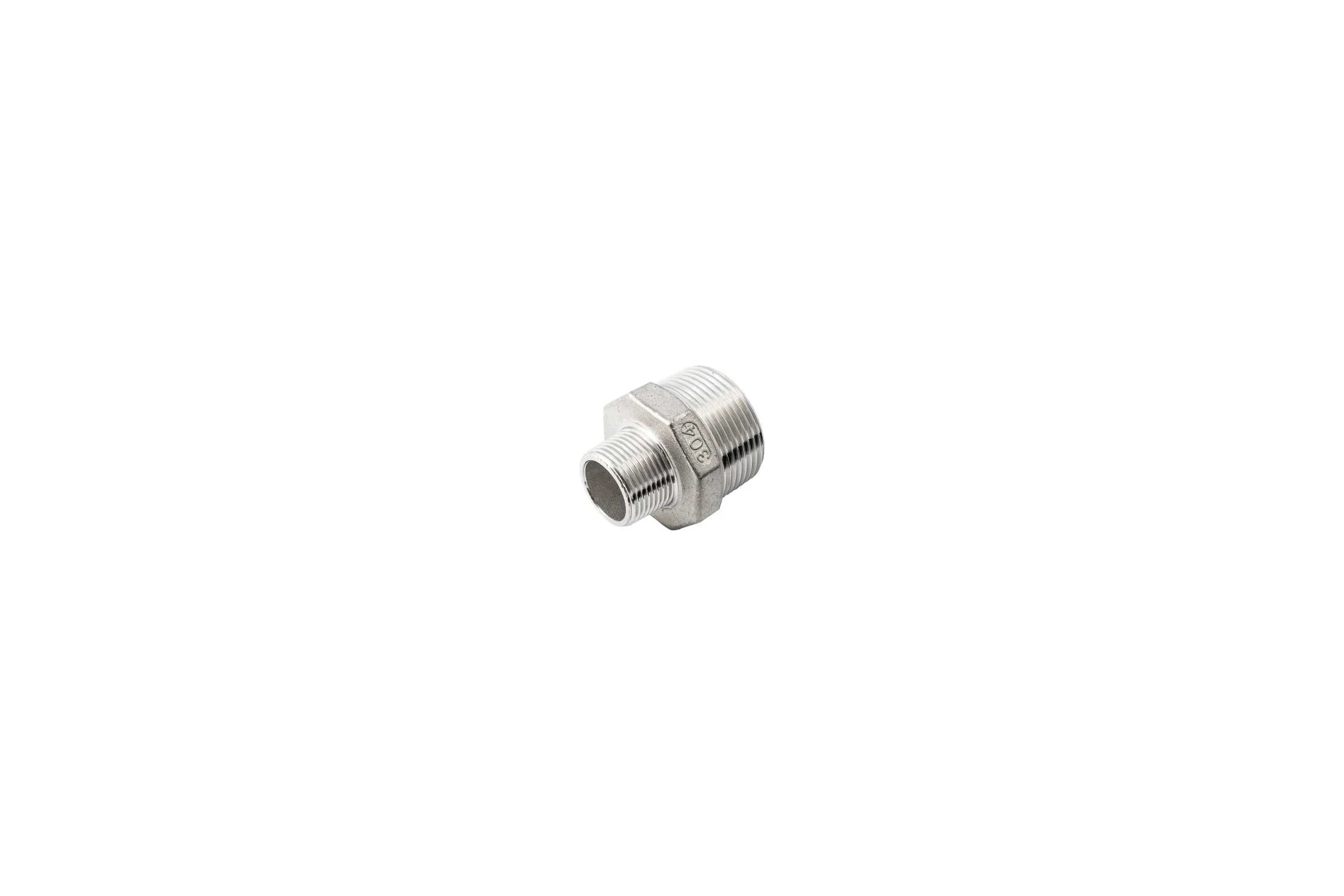 Ниппель резьбовой переходной NEWKEY нержавеющая сталь AISI304 DN50 х DN40 ( 2x1_1/2), (CF8), PN16 NK-NMH50х40/4