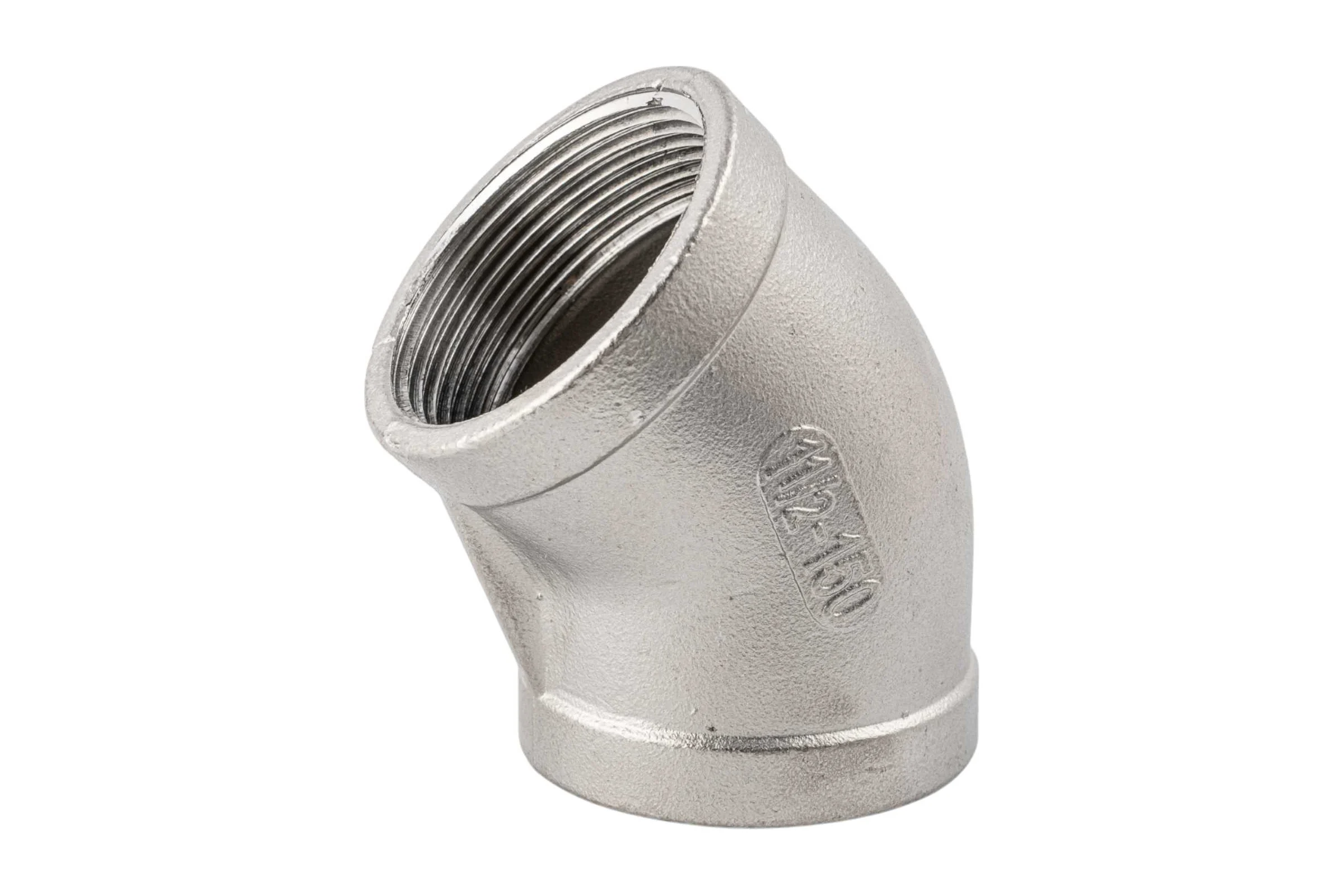 Отвод резьбовой NEWKEY вр/вр 45 нержавеющий, AISI304 DN40 (1_1/2), (CF8), PN16 NK-FEDD45_40/4
