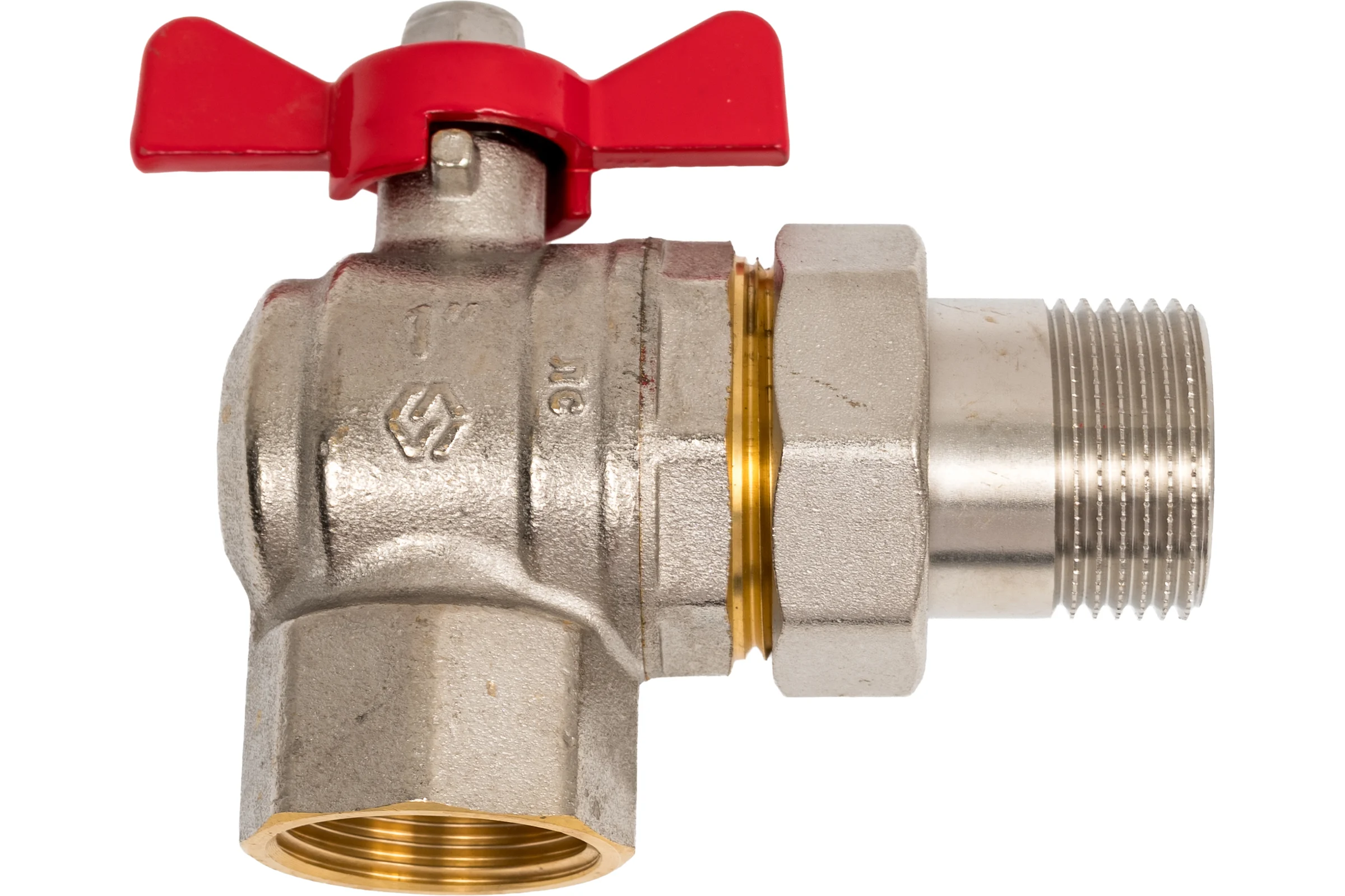 Кран-американка MVI ГОСТ угловой, 1 вн-нар, рукоятка «бабочка» BV.922.06