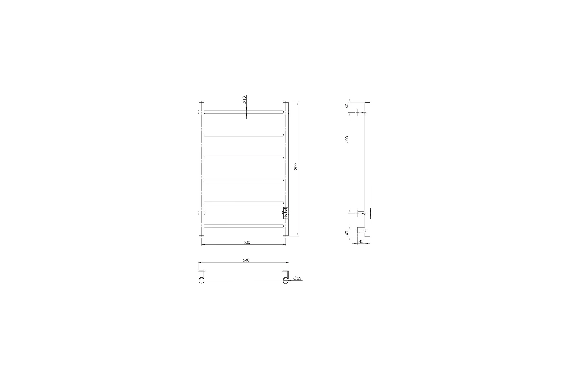 Полотенцесушитель MIXLINE VEGA 80x50 таймер, 289 Вт, 6 перекладин электрический ГРАФИТ 557653