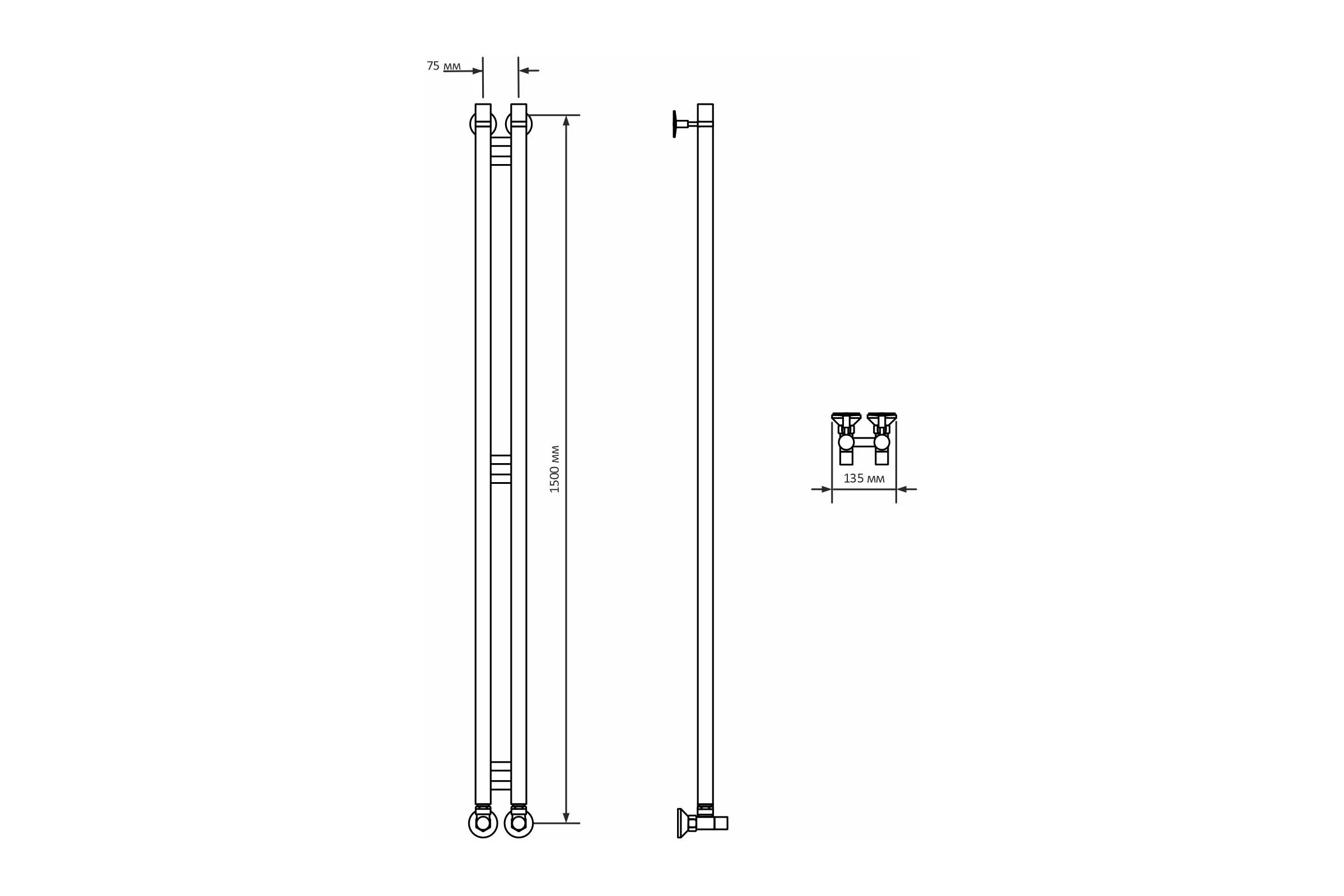 Полотенцесушитель MIXLINE STAR 1 150/7,5 1/2 ВР,вентиль угловой 3/4''х1/2'' вн/нар 556254