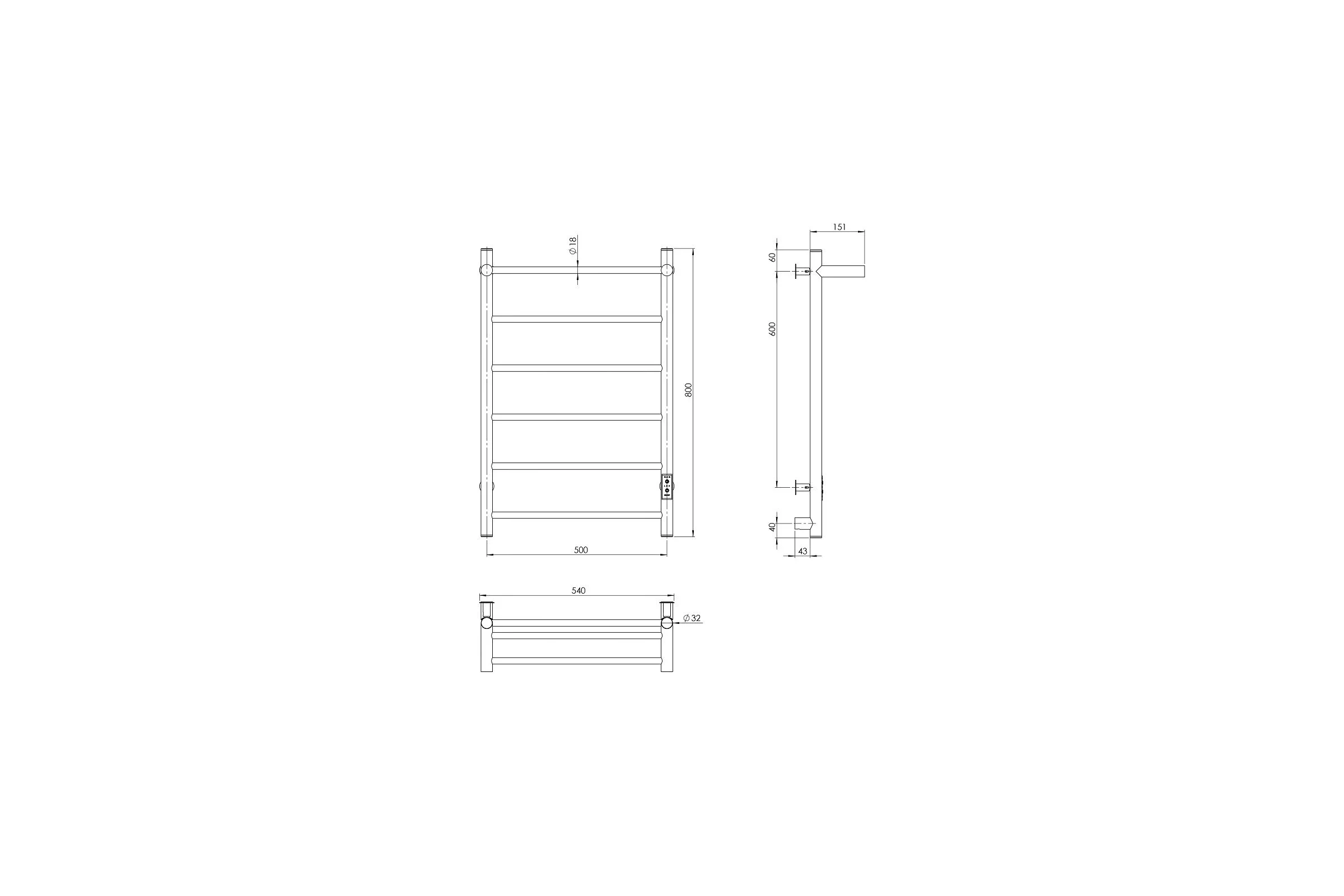 Полотенцесушитель MIXLINE VEGA 80x50 таймер, 318Вт, 5 перекладин + ПОЛКА электрический ГРАФИТ 557654