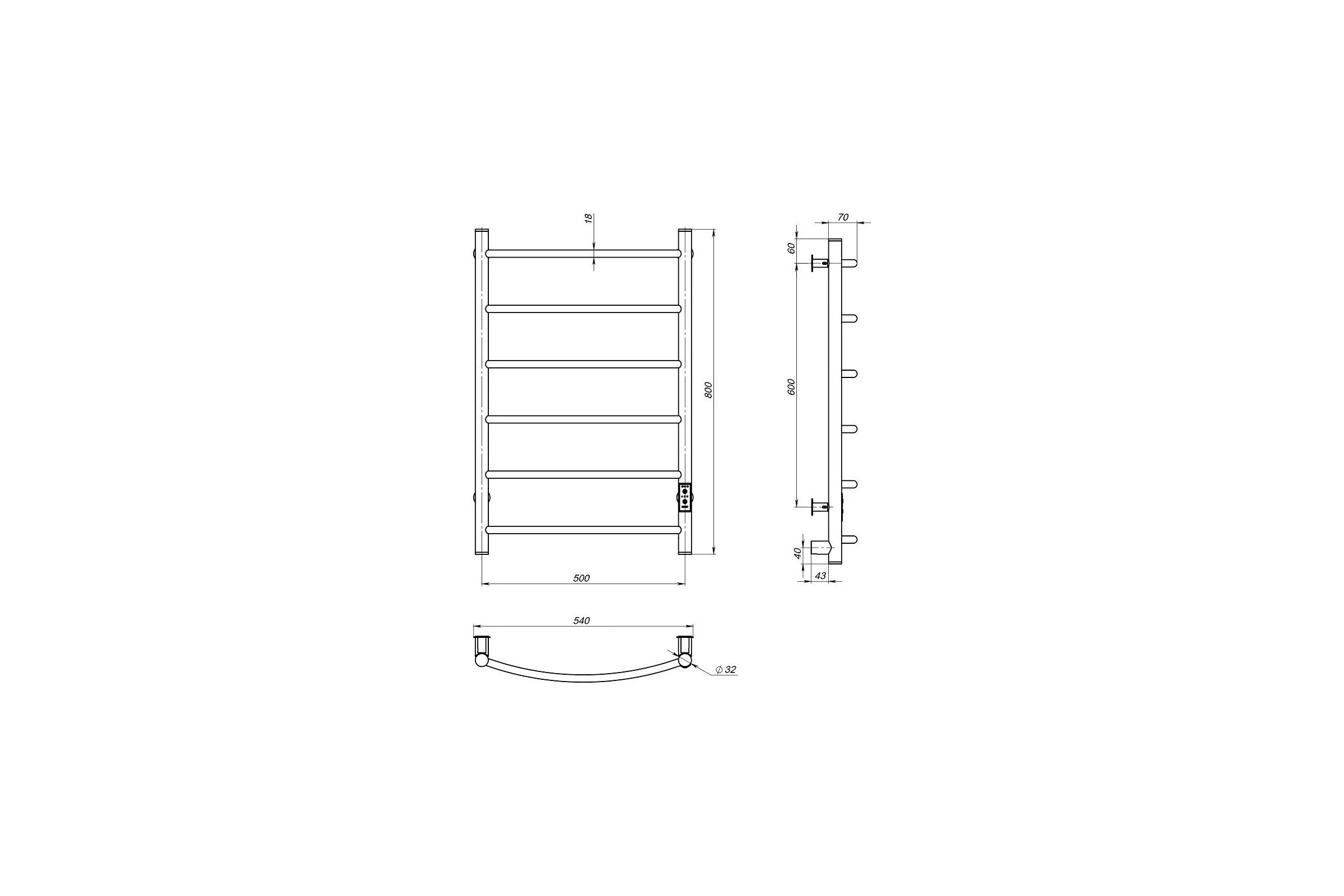 Полотенцесушитель MIXLINE CAPELLA 80x50 таймер, 253 Вт, 6 перекладин электрический ГРАФИТ 557647