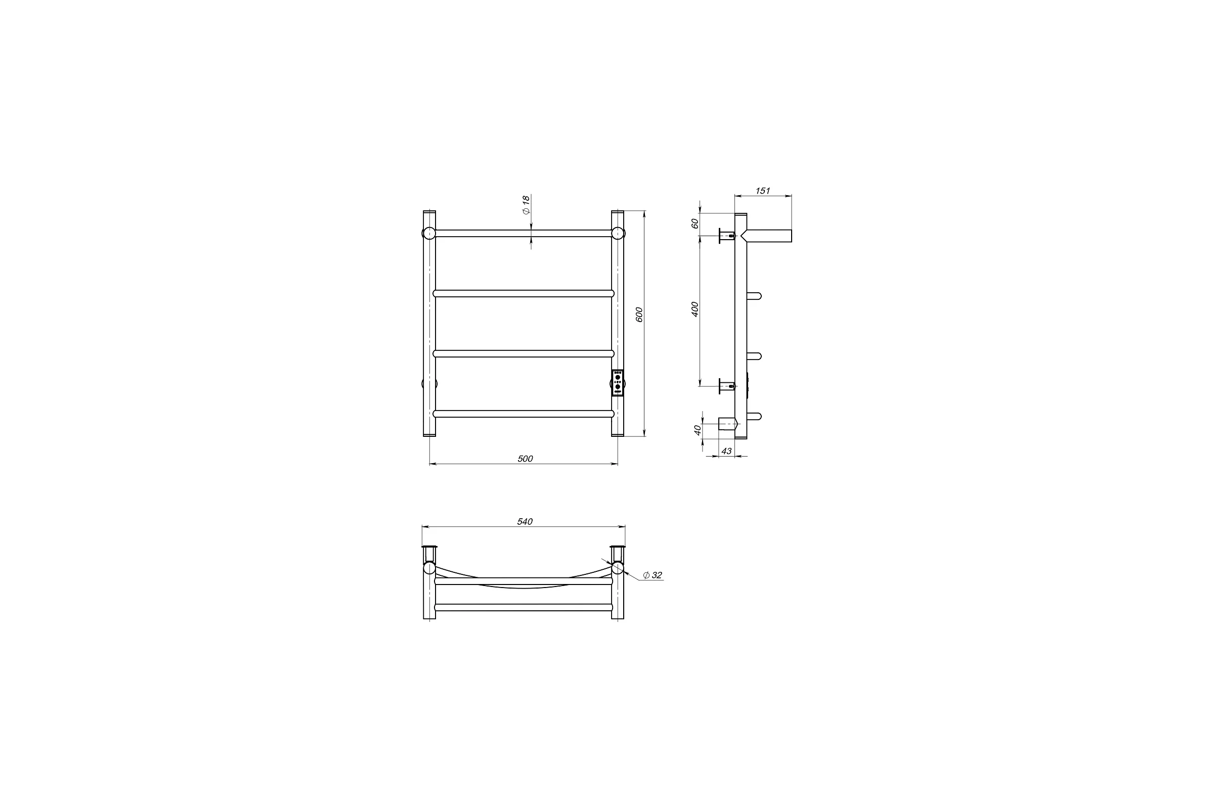 Полотенцесушитель MIXLINE CAPELLA 60x50 таймер, 251Вт, 3 перекладины + ПОЛКА электрический ЧЕРНЫЙ 557156