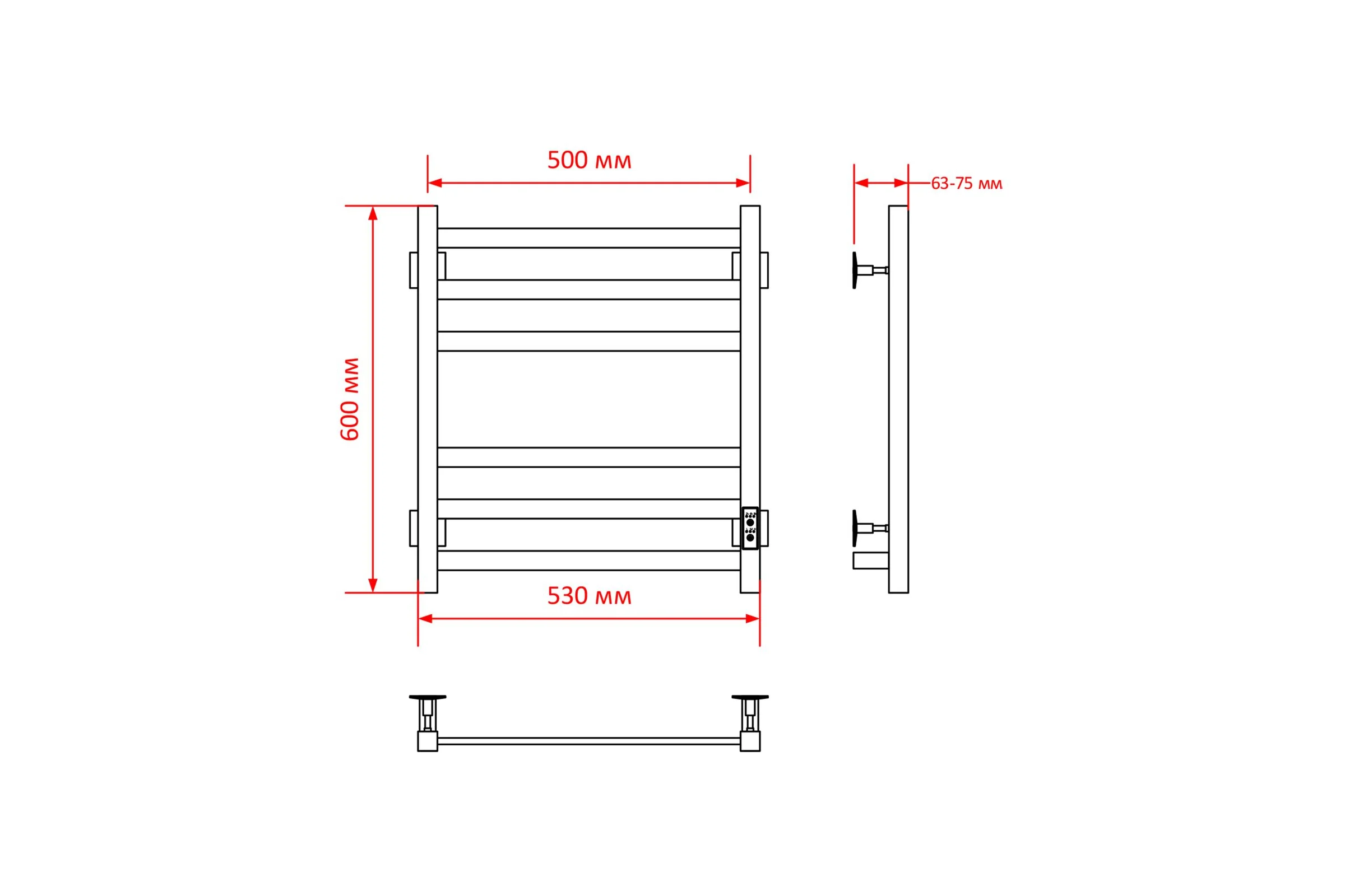 Полотенцесушитель MIXLINE TRIUMPH 60x50 таймер, 312 Вт, 5 перекладин электрический ЧЕРНЫЙ 556375
