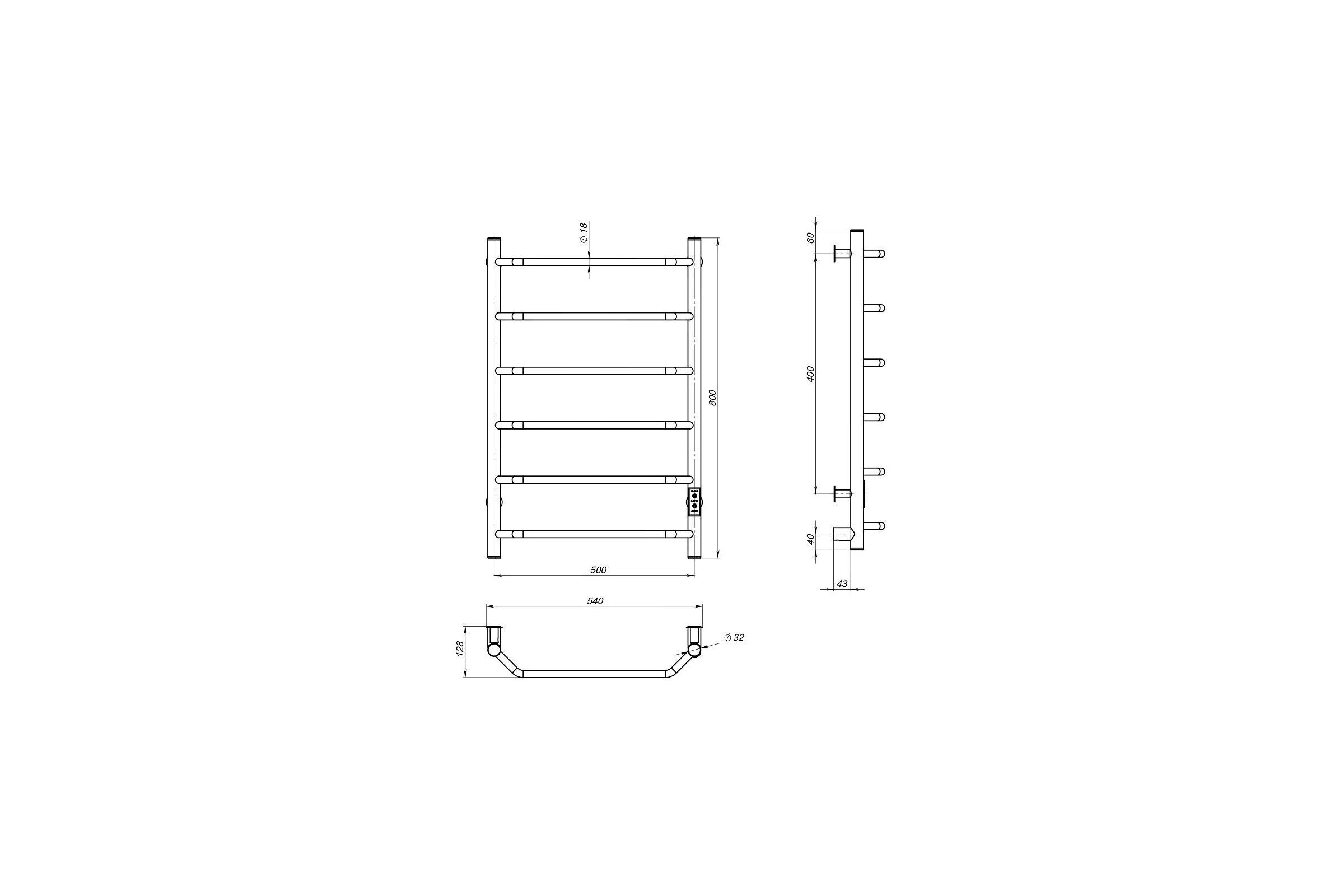 Полотенцесушитель MIXLINE MIRA 80x50 таймер, 253 Вт, 6 перекладин электрический ГРАФИТ 557650