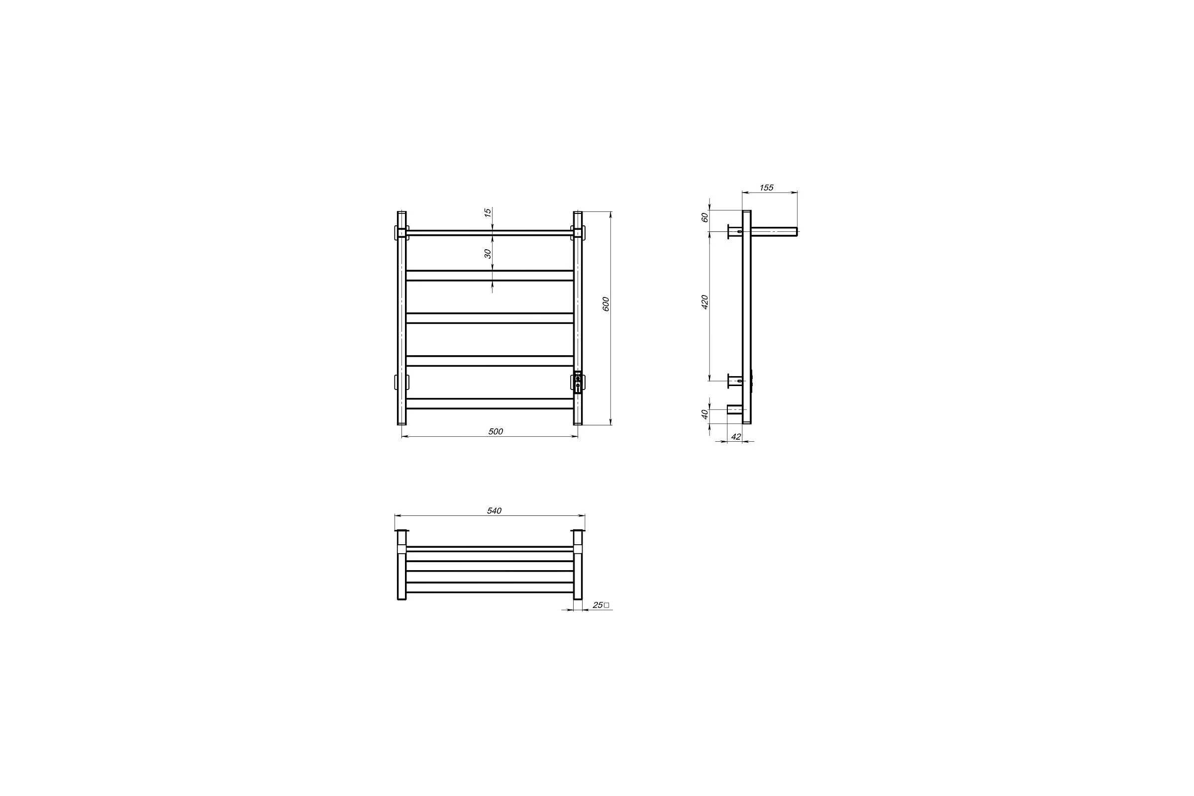 Полотенцесушитель MIXLINE TRIUMPH 60x50 таймер, 419Вт, 4 перекладины + ПОЛКА электрический ЧЕРНЫЙ 556376