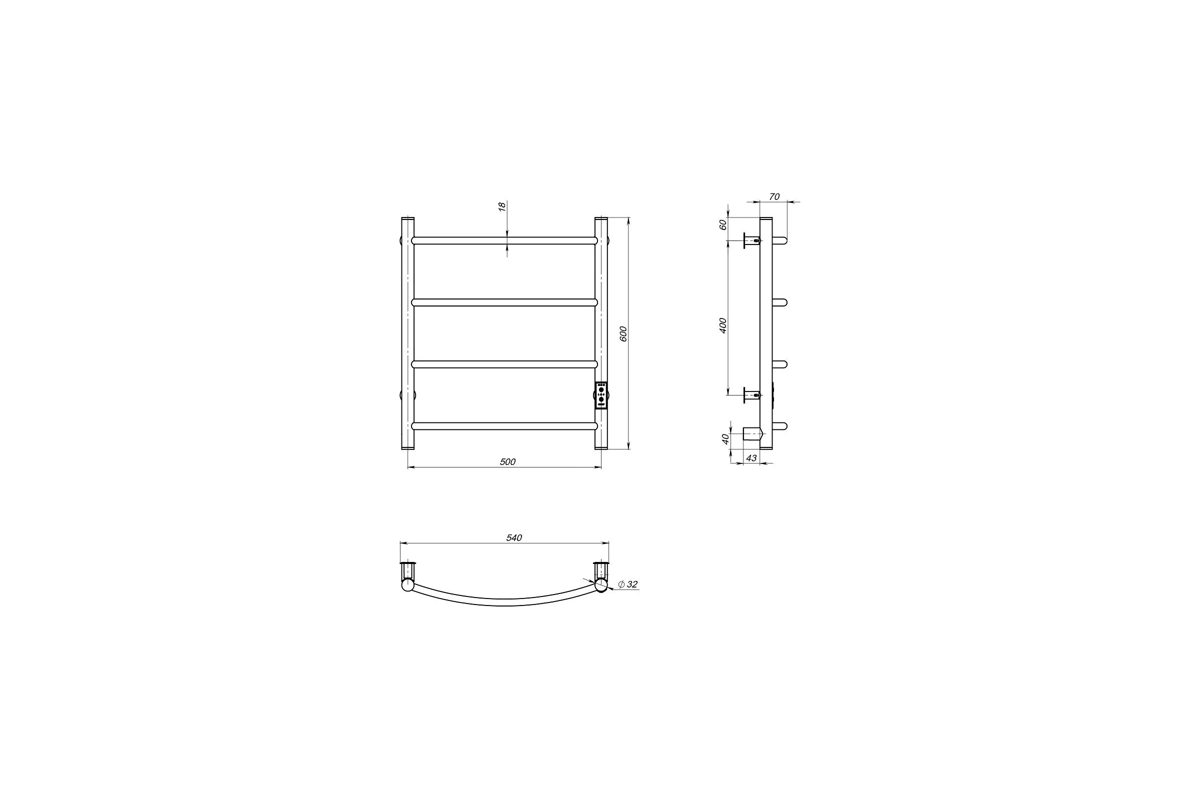 Полотенцесушитель MIXLINE CAPELLA 60x50 таймер, 201 Вт, 4 перекладины электрический ГРАФИТ 557646