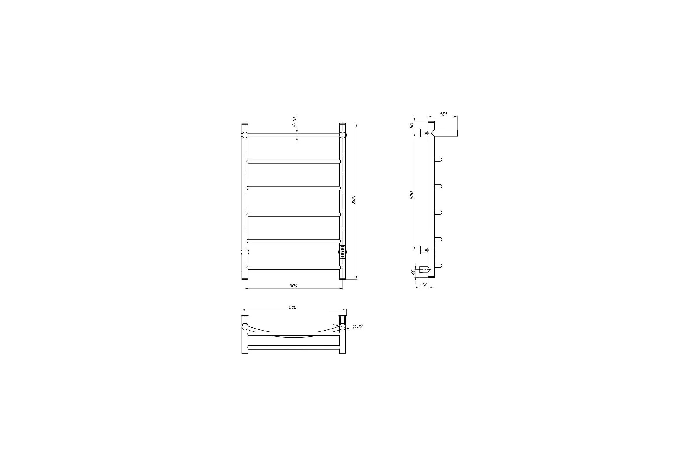 Полотенцесушитель MIXLINE CAPELLA 80x50 таймер, 336Вт, 5 перекладин + ПОЛКА электрический ГРАФИТ 557648