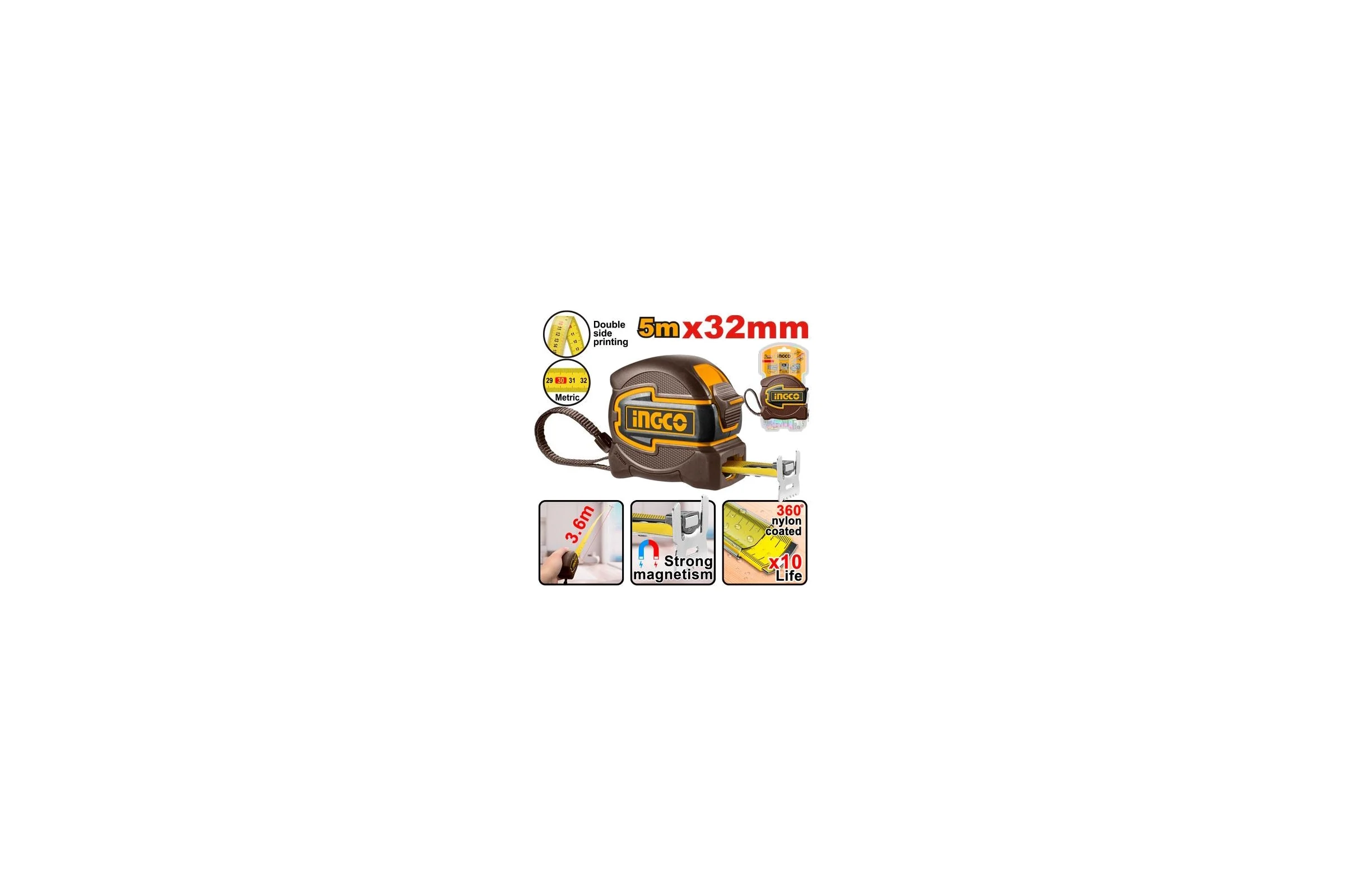 Измерительная рулетка INGCO INDUSTRIAL 5х32 мм с магнитным захватом HSMT80532M