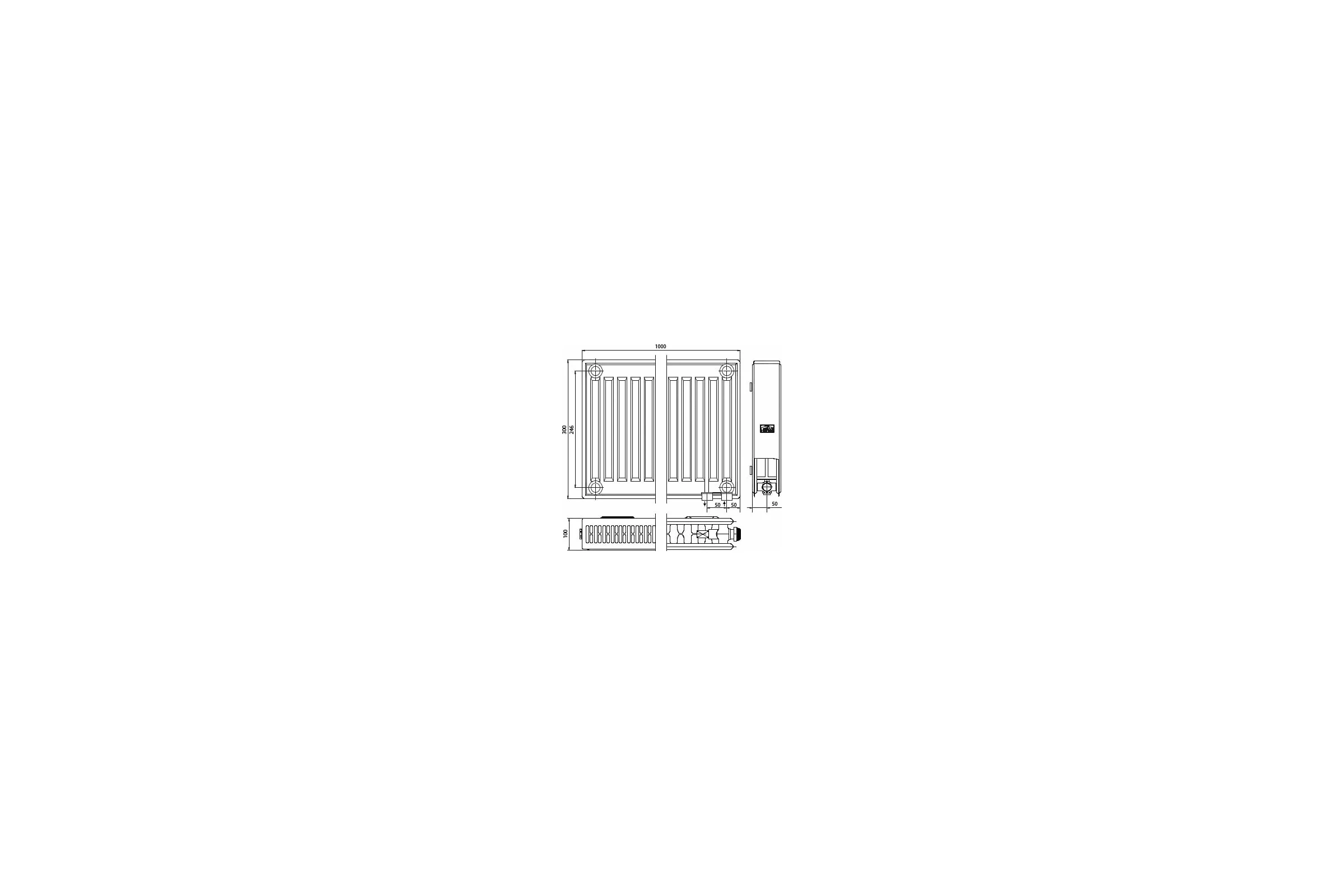 Стальной панельный радиатор Kermi Profil-V FTV 22/300/1000 нижнее подключение белый RAL 9016 FTV220301001R2Y RG008V7E388V8M
