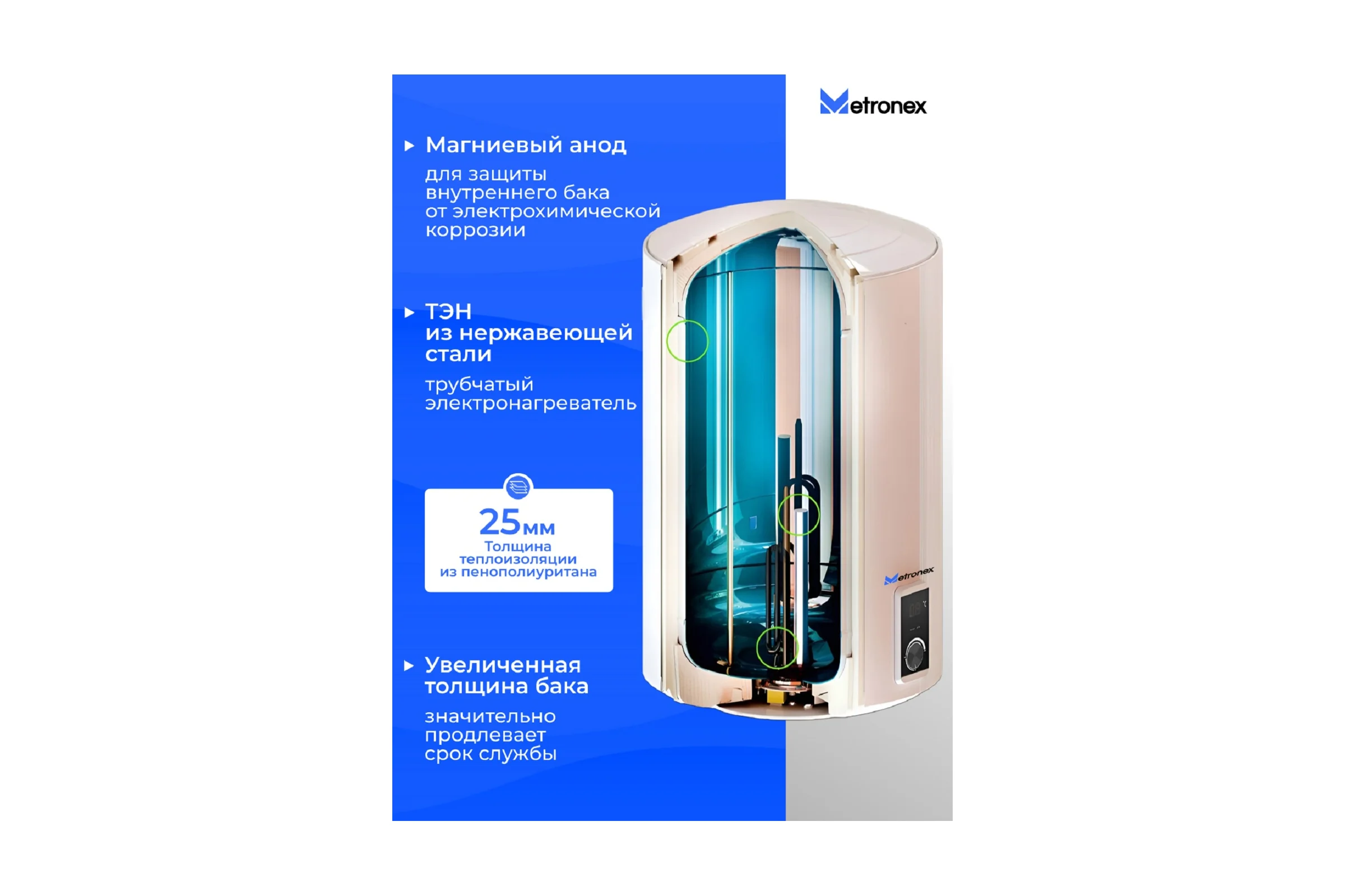 Водонагреватель Metronex AquaHeat MXHR WH 1.5kW 50 л Слим горизонтальный MXHR1550BEL/S