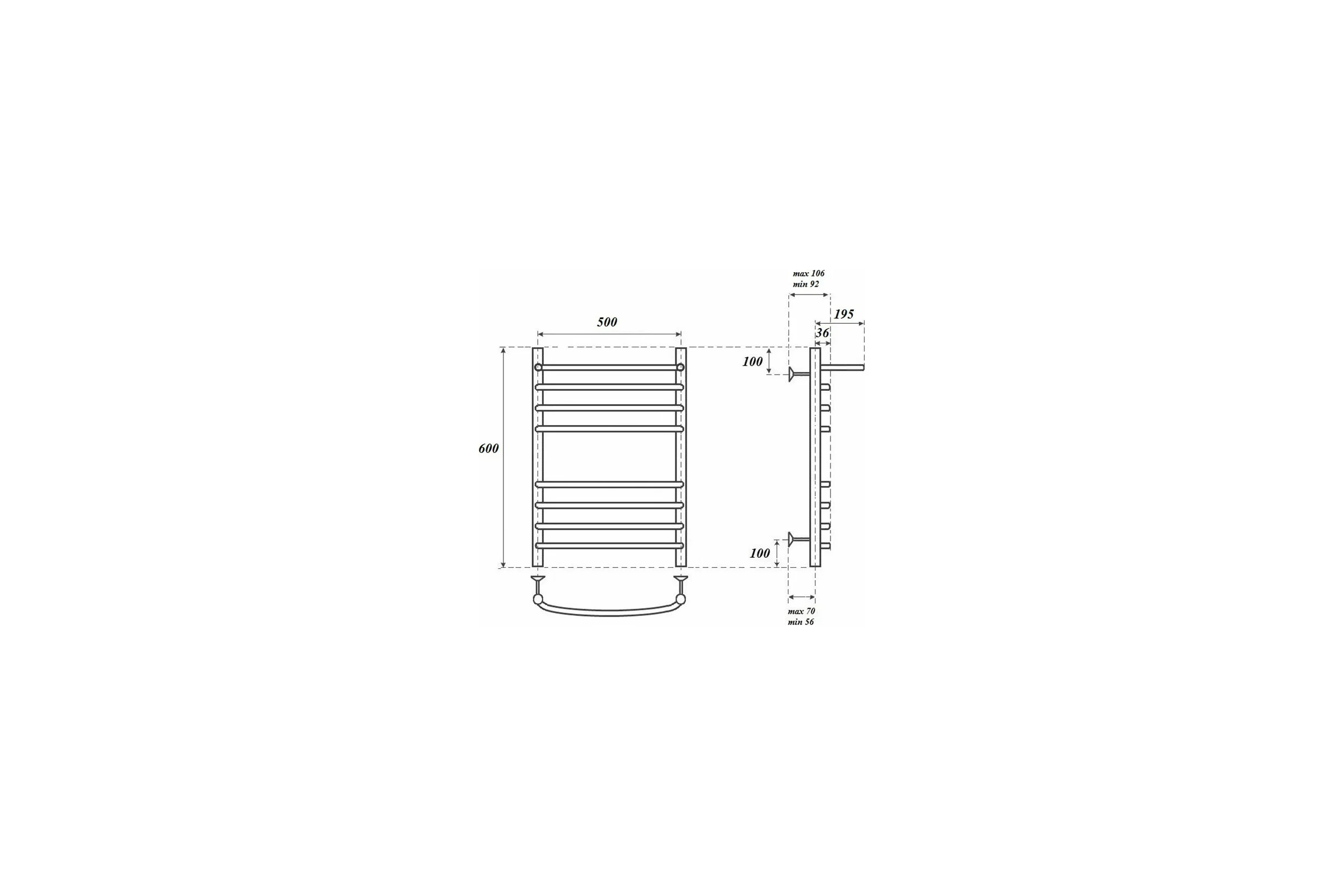 Водяной полотенцесушитель Point Альфа П7 500x600 с полкой, хром PN05156SP