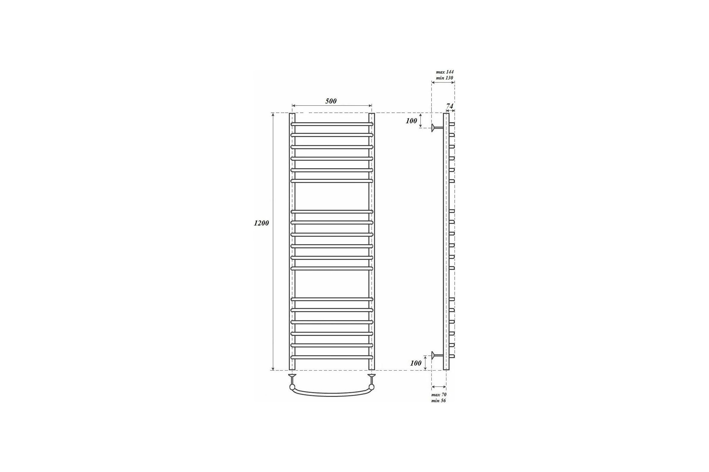 Водяной полотенцесушитель Point Альфа П18 500x1200, хром PN05152S