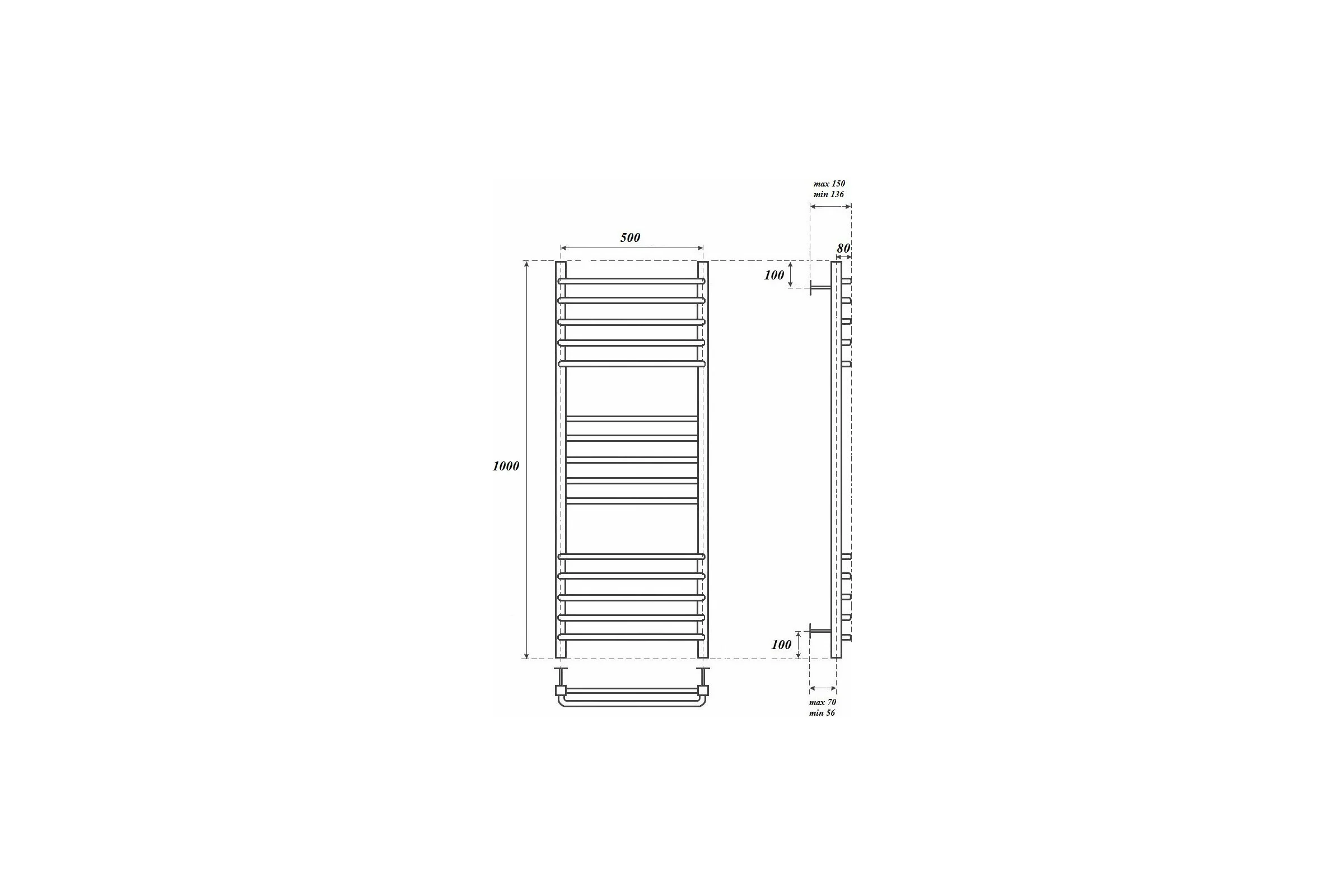 Водяной полотенцесушитель Point Омега П15 500x1000, хром PN90150S