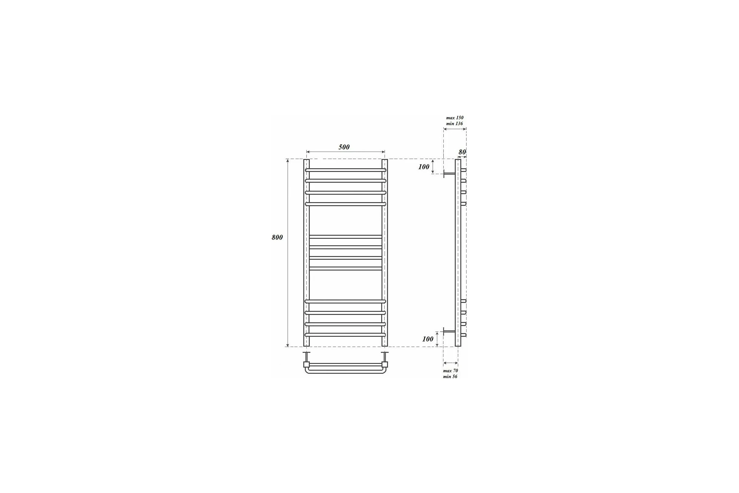 Водяной полотенцесушитель Point Омега П12 500x800, хром PN90158S