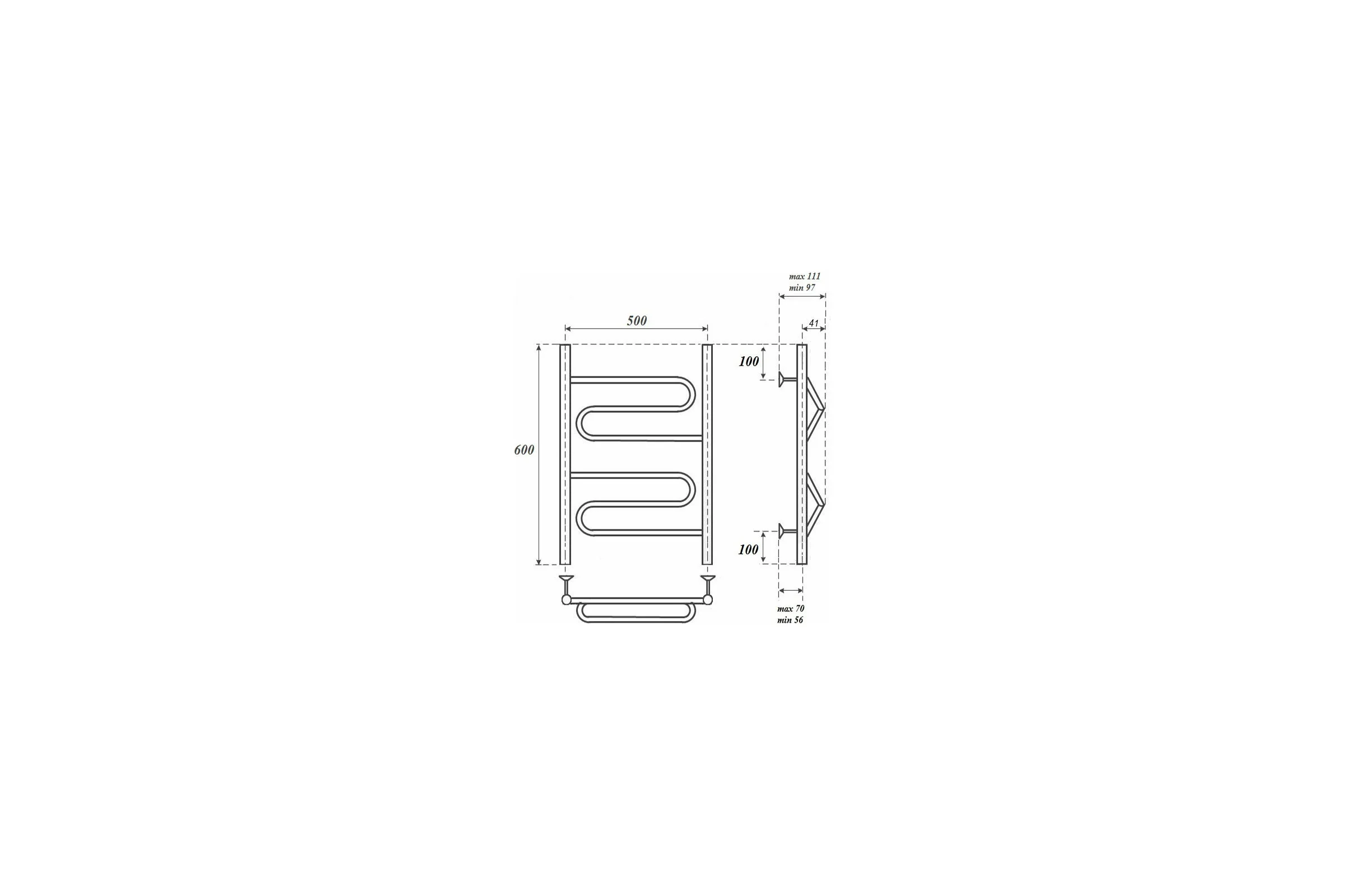 Водяной полотенцесушитель Point Юпитер П2 500x600, хром PN01156