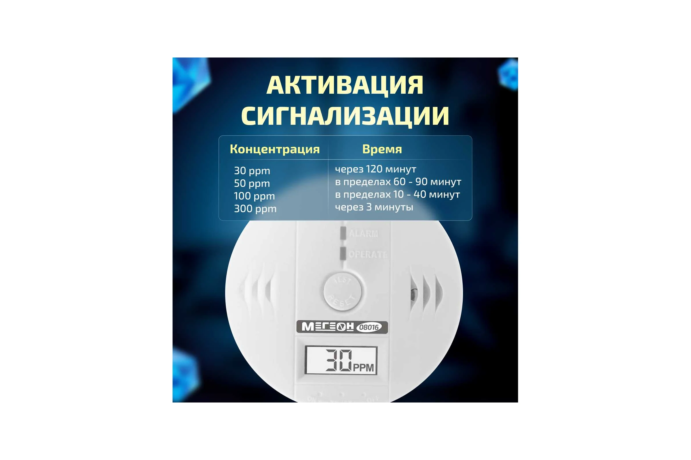 Детектор утечки угарного газа МЕГЕОН 08016 к0000034503