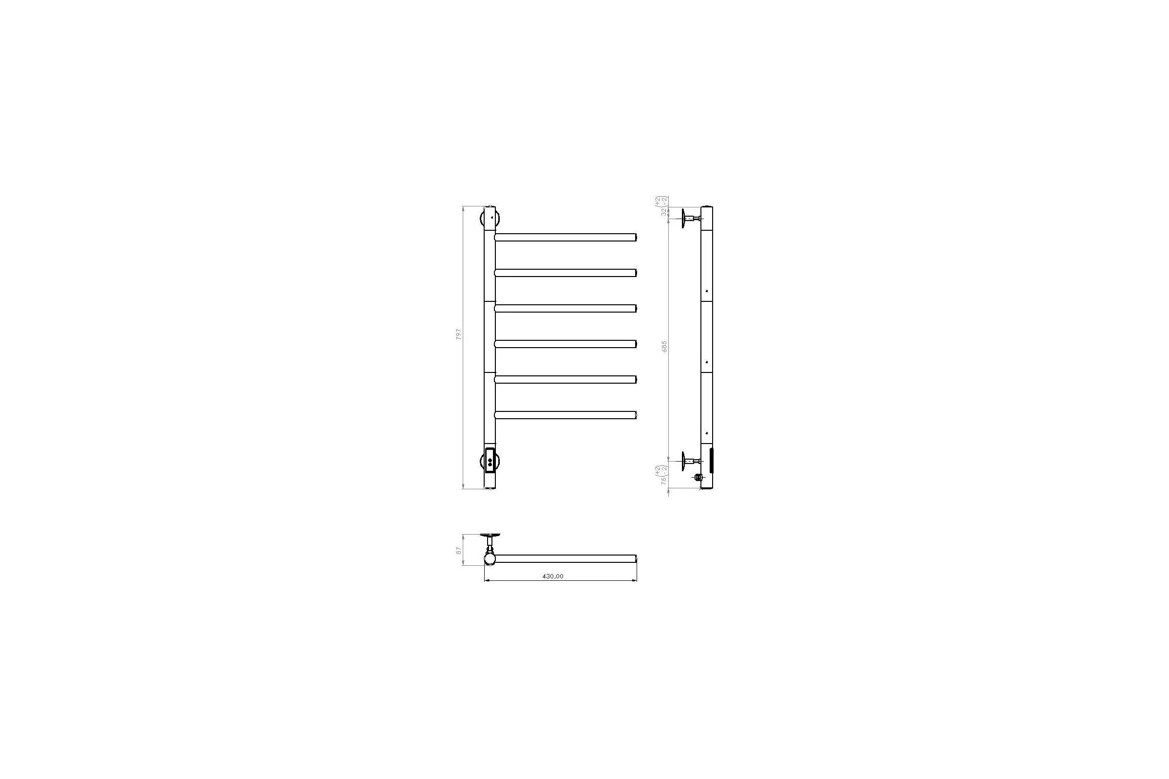 Электрический полотенцесушитель VINCEA 43x80, графит, таймер VTD-1S2CGE