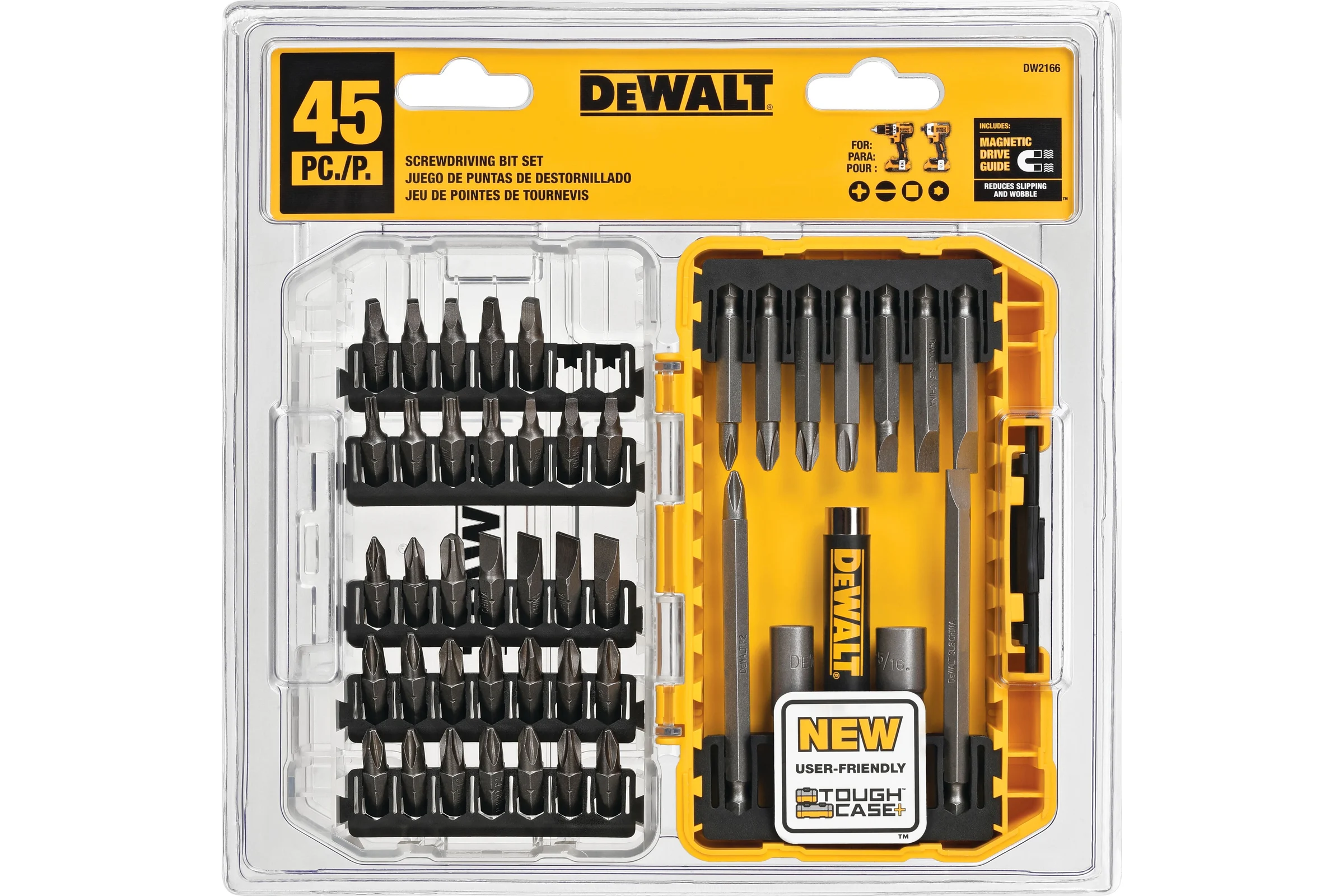 Набор бит Dewalt PH/SL/Sq/Torx, 25/51/89 мм, 45 шт., в кейсе DW2166