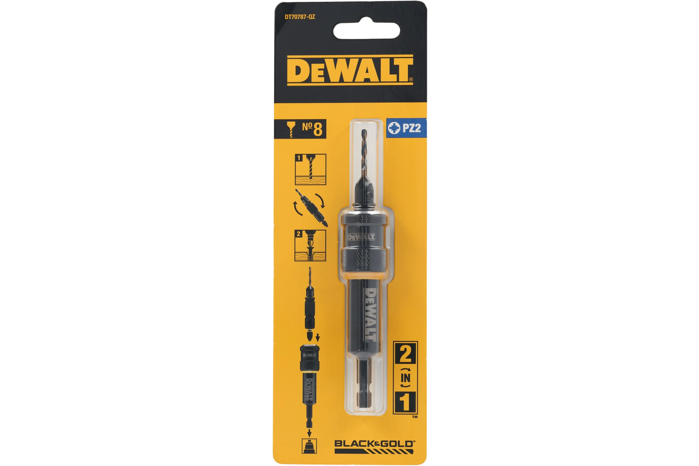 Быстросменный узел DEWALT Flip&Drive DT70787: бита PZ2, 25 мм + пилотное сверло с зенкером, 2.77 мм DT70787-QZ