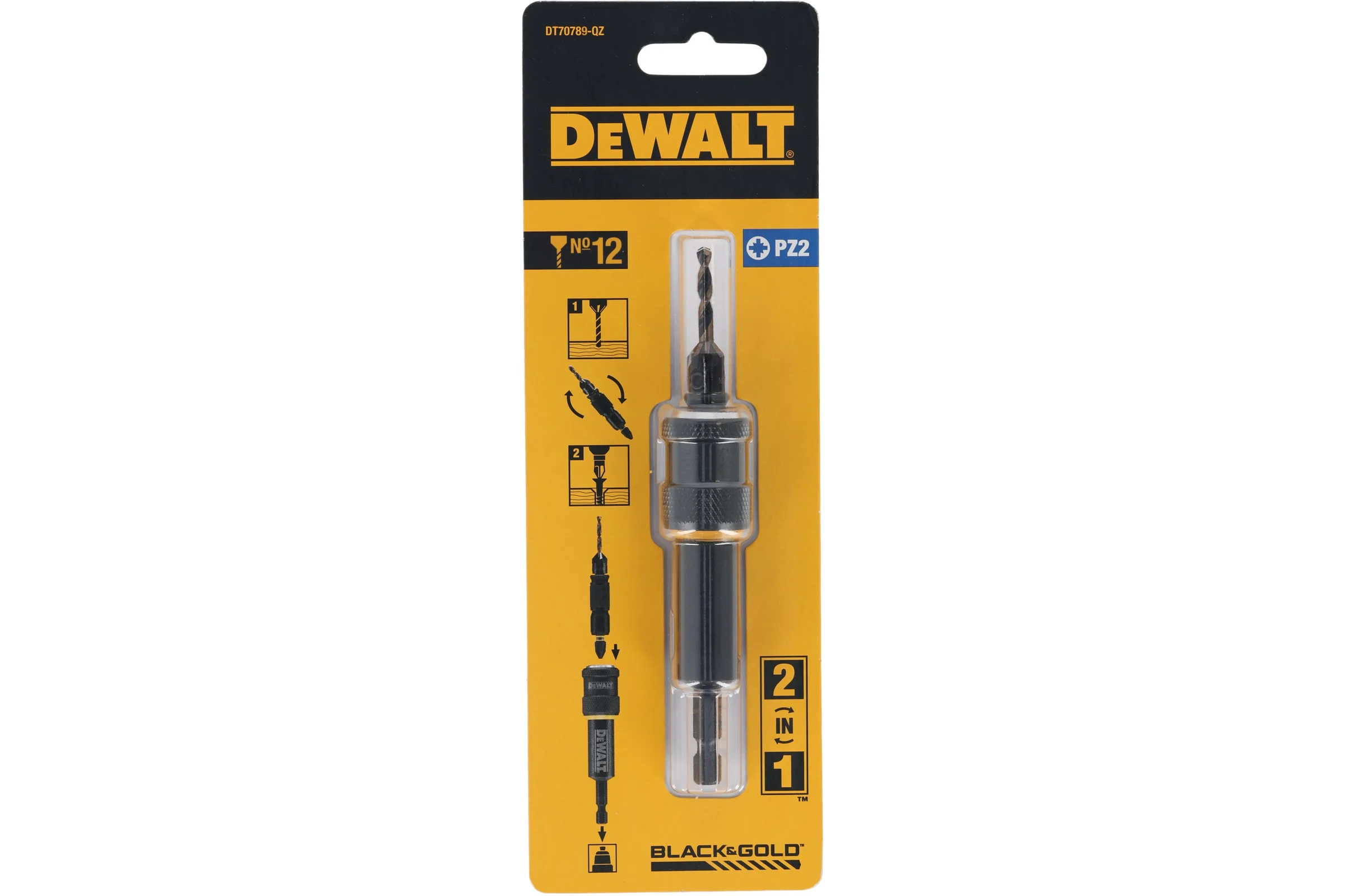 Быстросменный узел DEWALT Flip&Drive DT70789: бита PZ2, 25 мм + пилотное сверло с зенкером, 3.56 мм DT70789-QZ