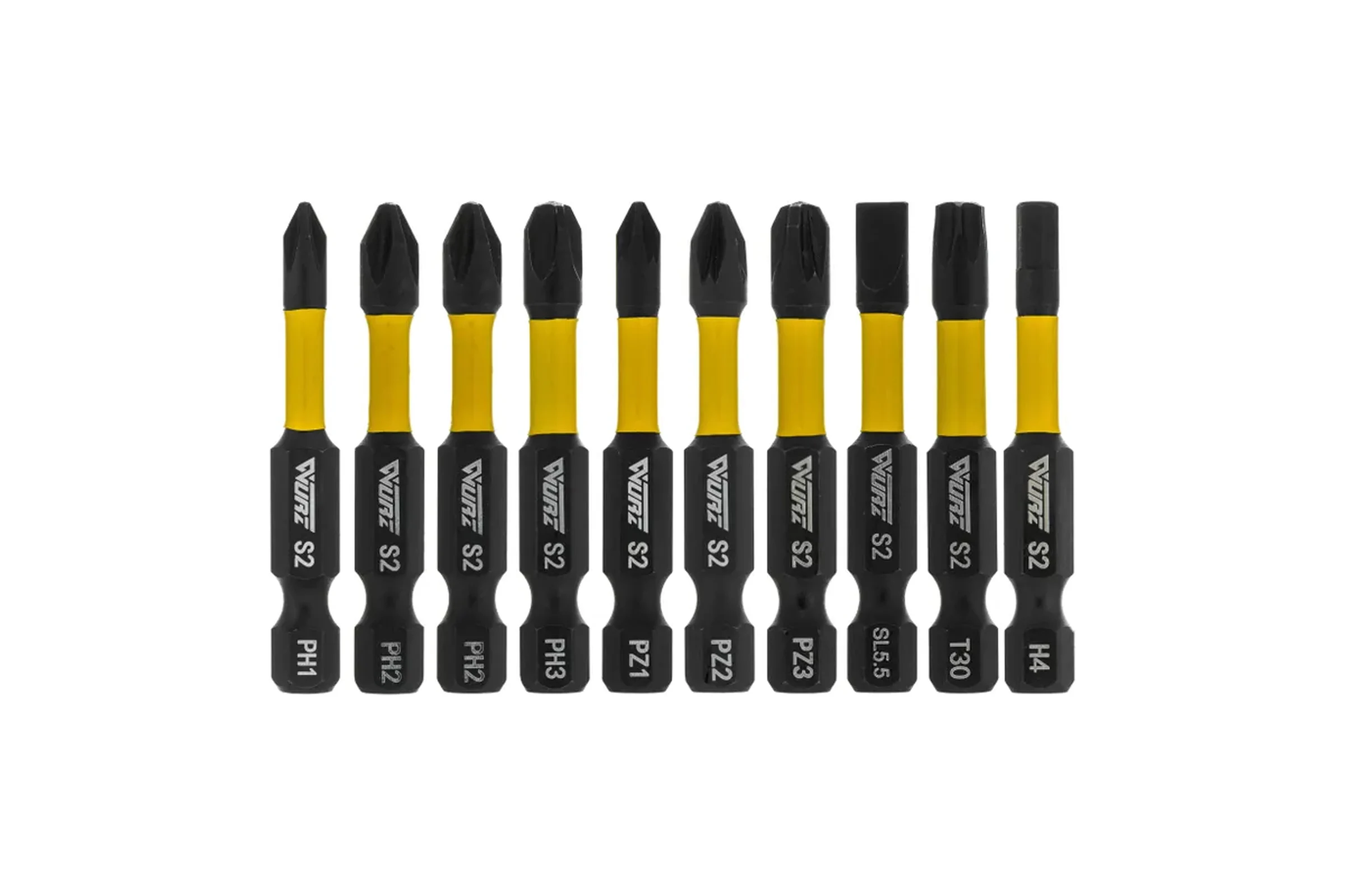 Набор торсионных магнитных бит WURZ 50мм, PH1,PH2(2),PH3,PZ1,PZ2,PZ3,T30,SL5.5,H4, 10шт/бл 4201PC