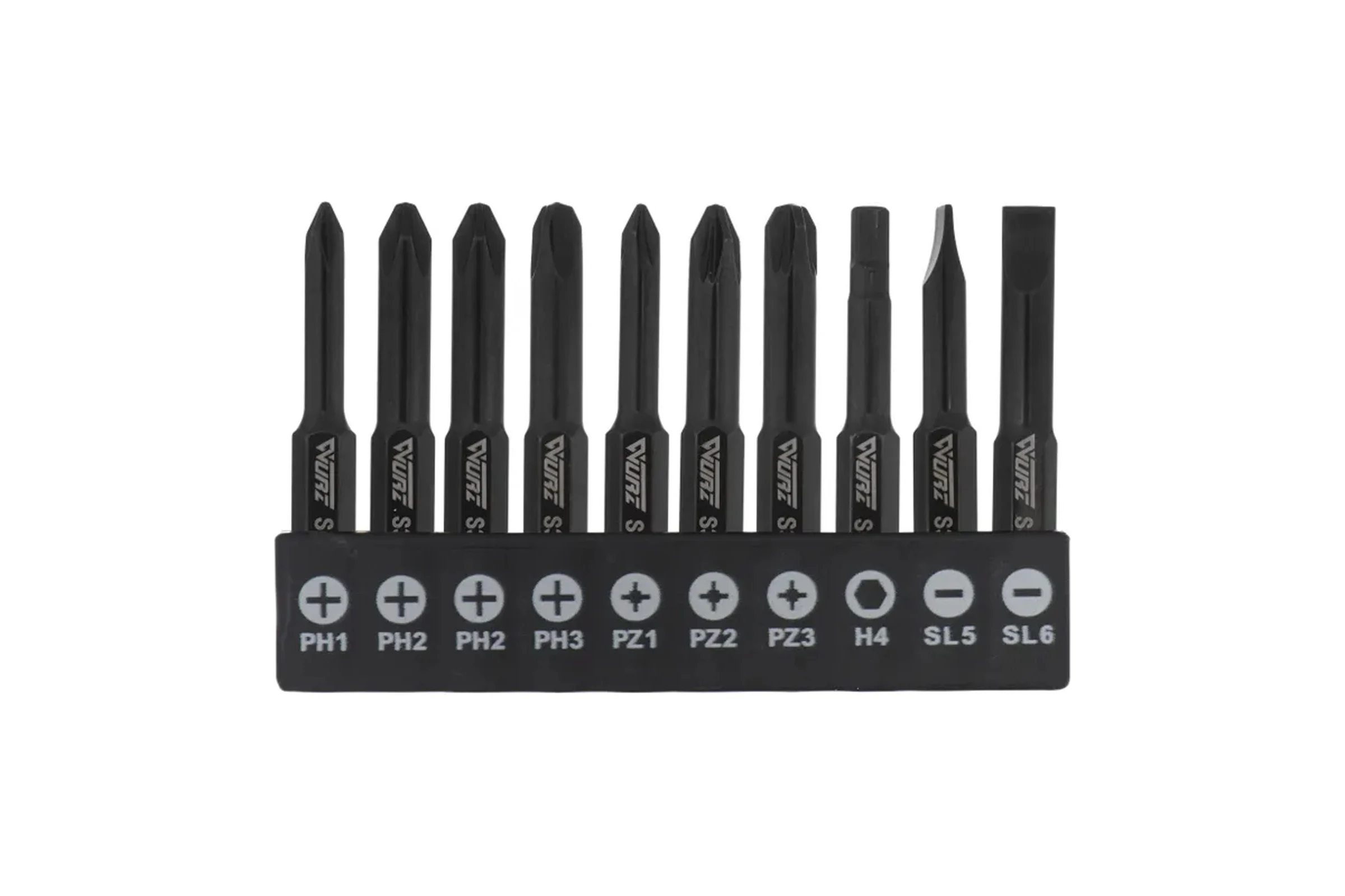Набор магнитных бит WURZ 50мм, PH1,PH2(2),PH3,PZ1,PZ2,PZ3,SL5,SL6,H4, 10шт/бл 4200PC