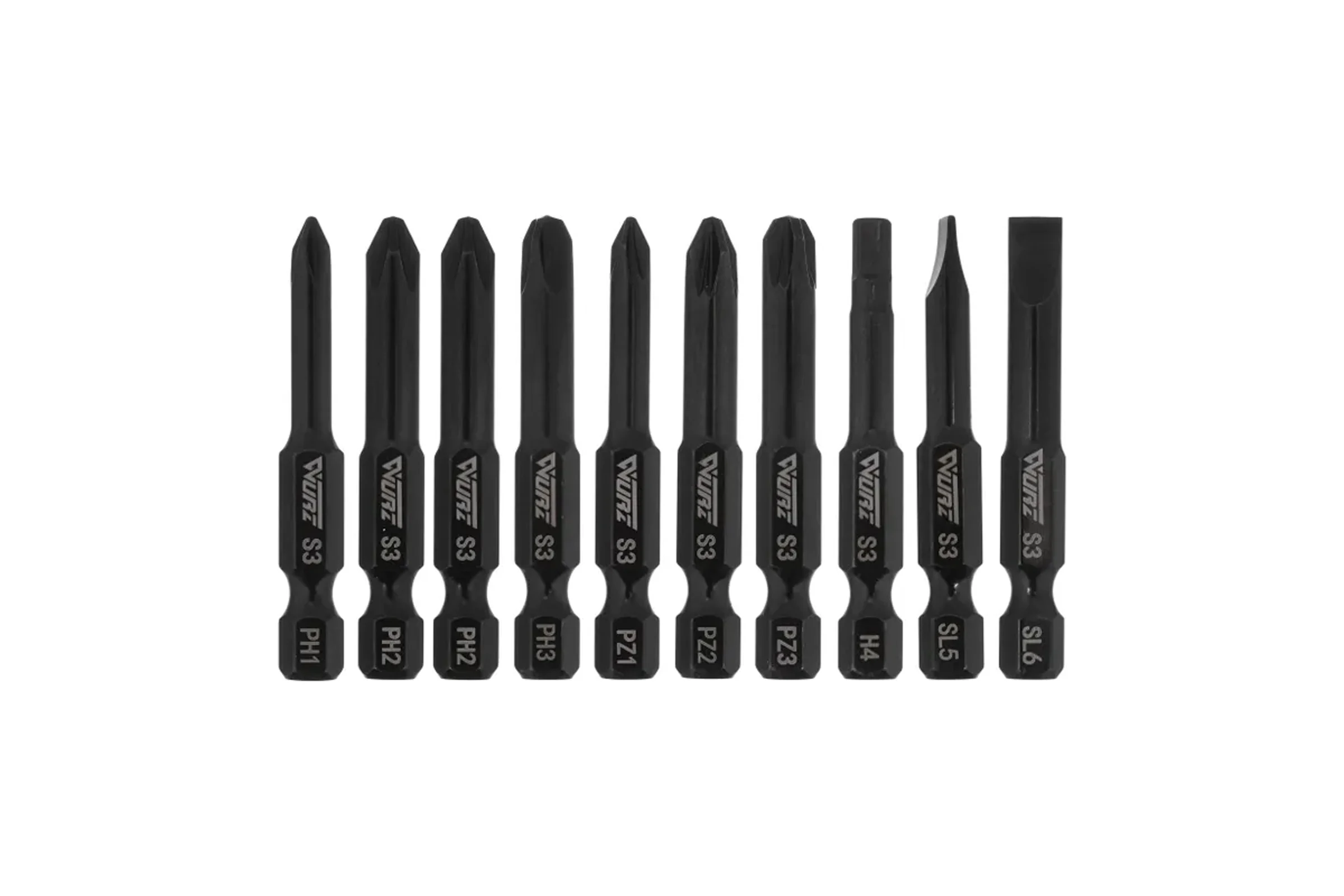 Набор магнитных бит WURZ 50мм, PH1,PH2(2),PH3,PZ1,PZ2,PZ3,SL5,SL6,H4, 10шт/бл 4200PC