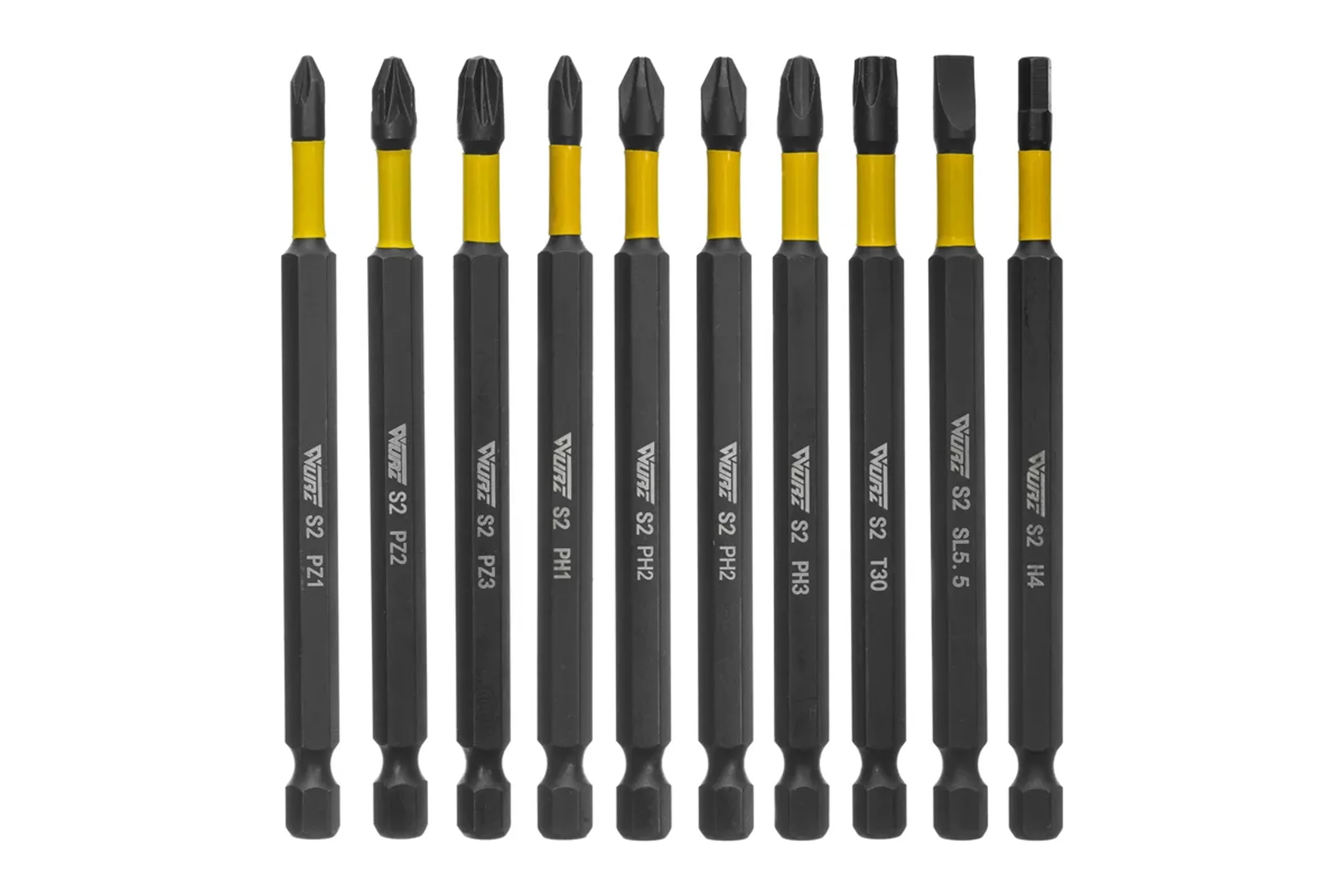 Набор торсионных магнитных бит WURZ 100мм, PH1,PH2(2),PH3,PZ1,PZ2,PZ3,T30,SL5.5,H4, 10шт/бокс 3288