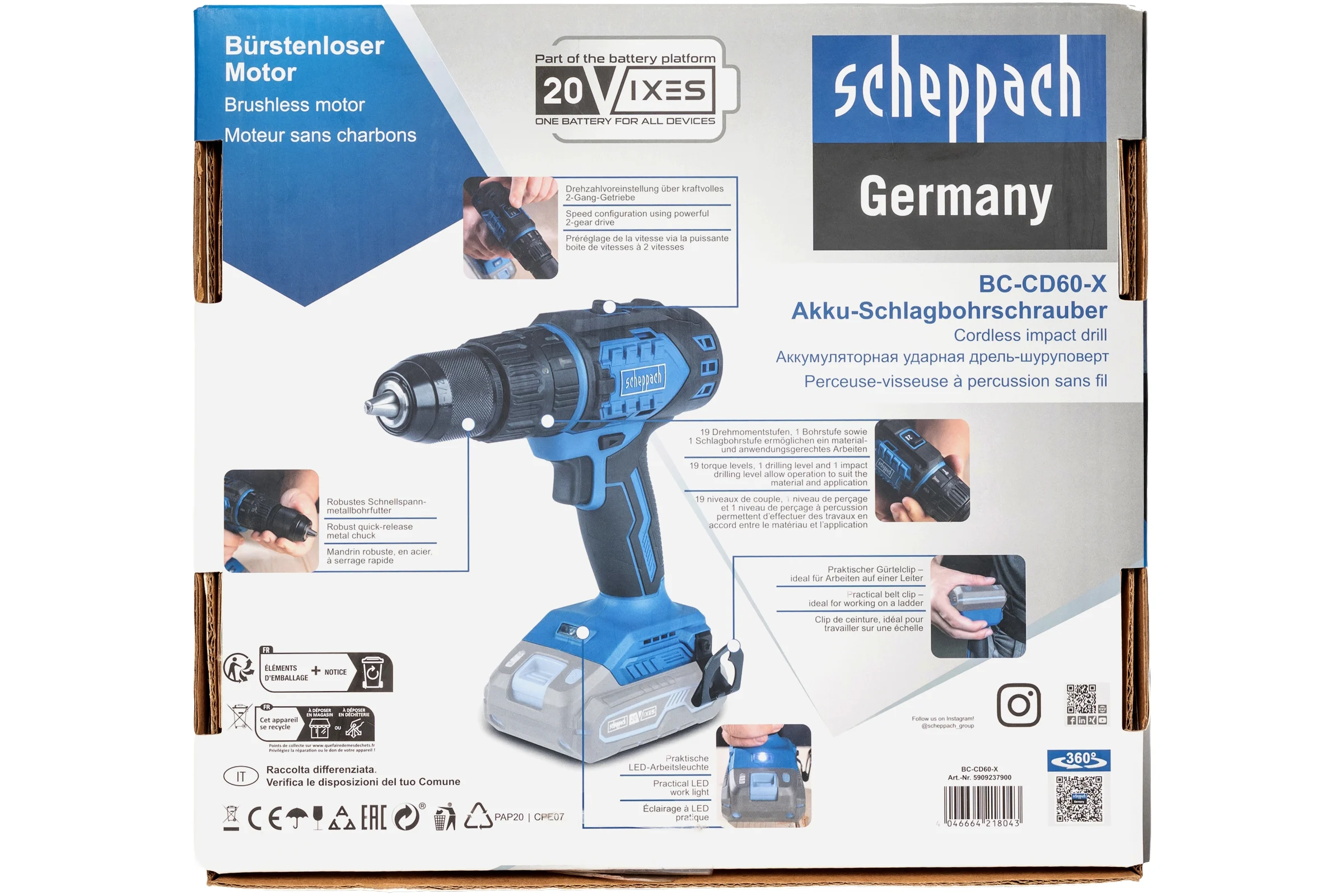 Аккумуляторная бесщеточная ударная дрель-шуруповерт BC-CD60-X Scheppach без АКБ и ЗУ 5909237900