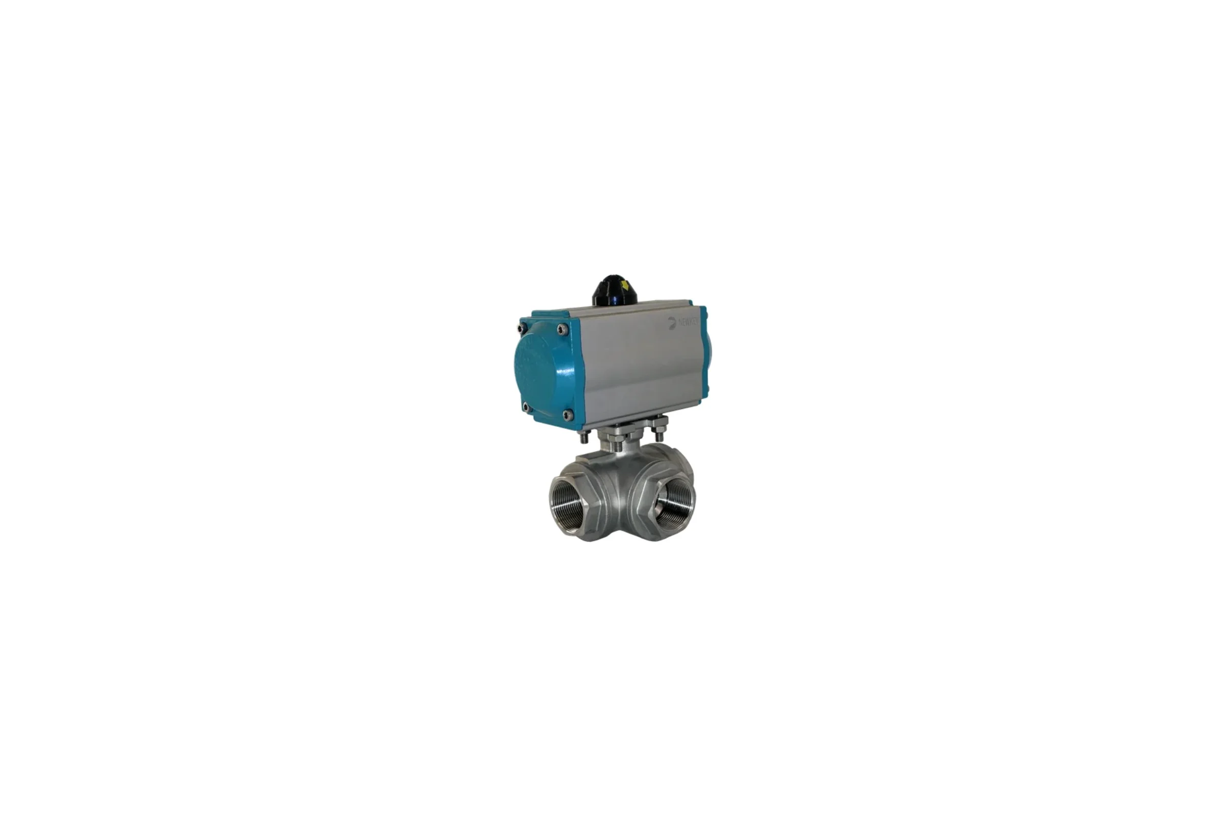 Кран шаровый трёхходовой NEWKEY T-тип, AISI316 DN25 (1), с двухсторонним пневмоприводом AT63D NK-BTt25/6*PPD63