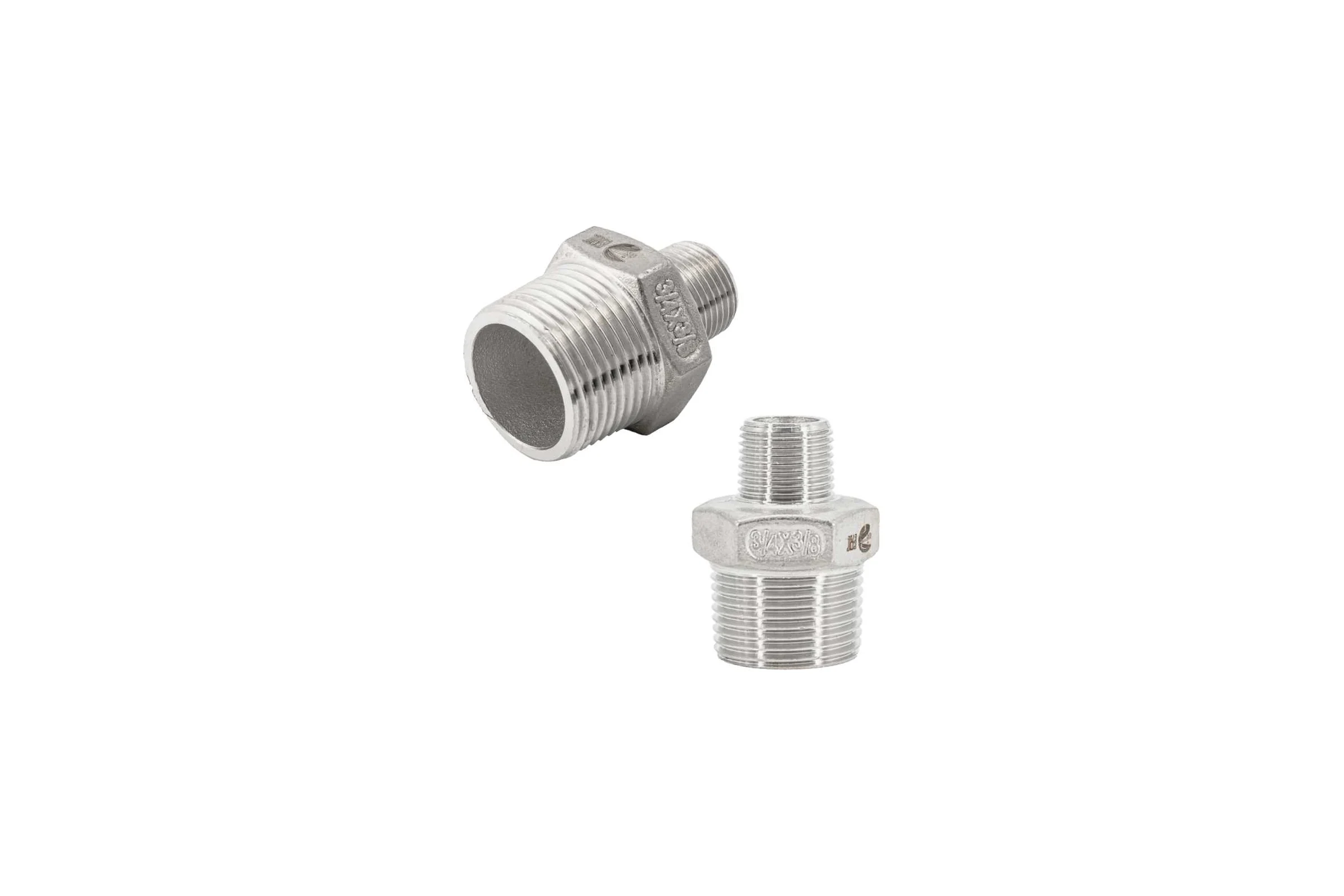 Ниппель резьбовой переходной нержавеющий NEWKEY AISI304 DN20 х DN10 (3/4 х 3/8), (CF8), PN16 набор 2 шт NAB2-NK-NMH20х10/4