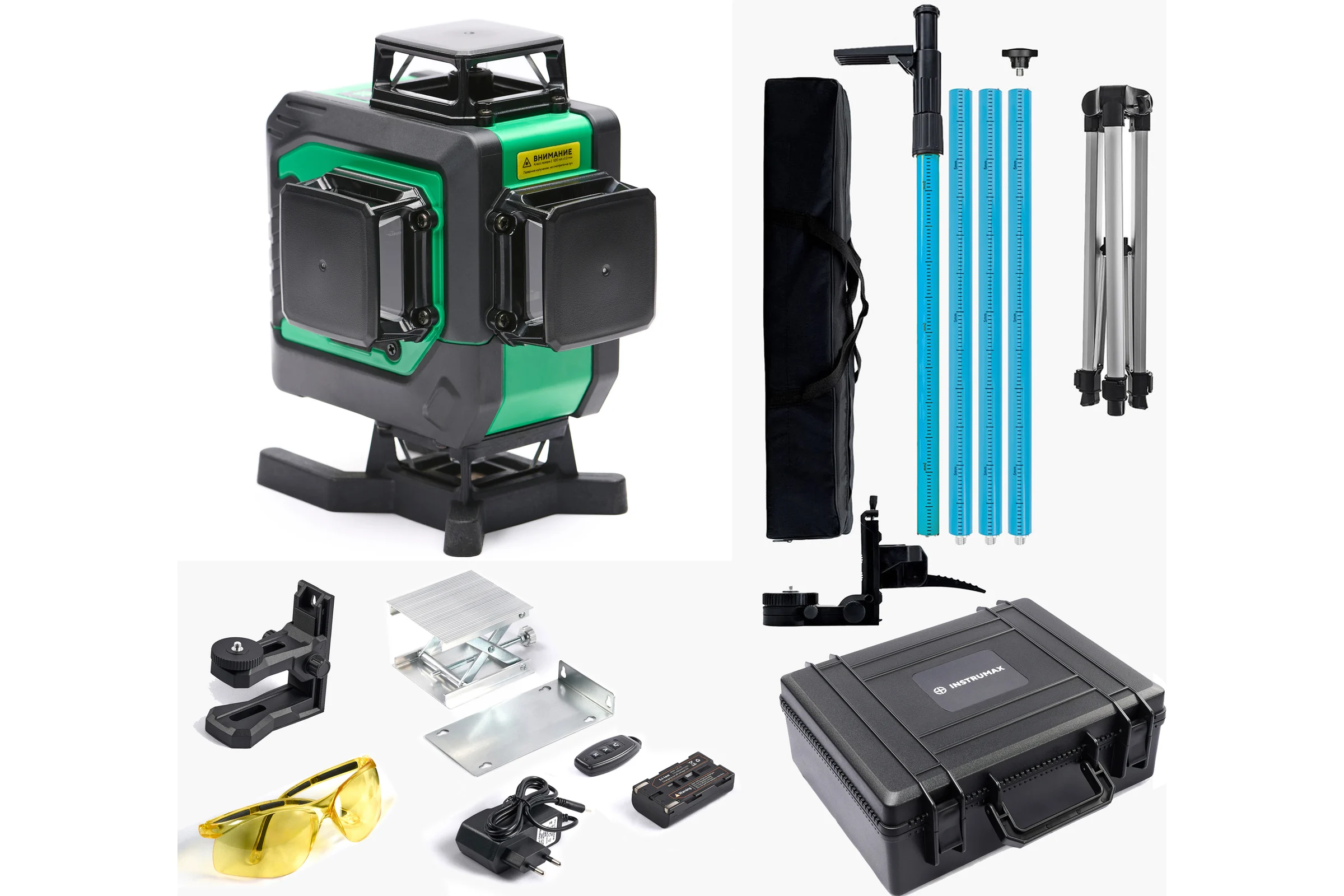 Комплект INSTRUMAX лазерный уровень, GL 4-360 Master SET+Штатив-штанга элевационный, LP-300 в комплекте с треногой, 3м IM0175_K1