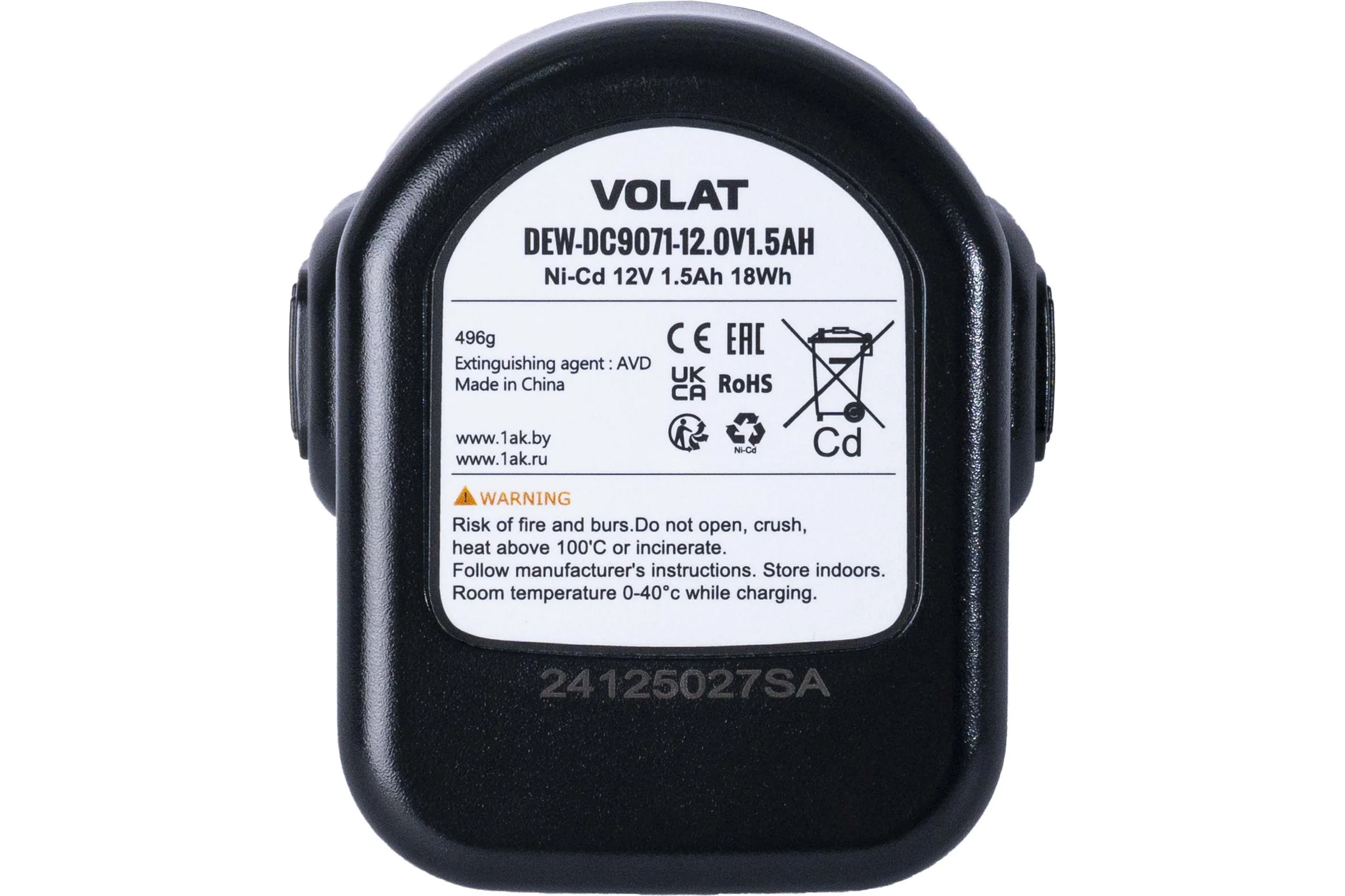 Аккумуляторная батарея VOLAT 12.0V 1.5AH, Ni-Cd, DEW-DC9071 VT-DEW-DC9071-12.0V1.5AH