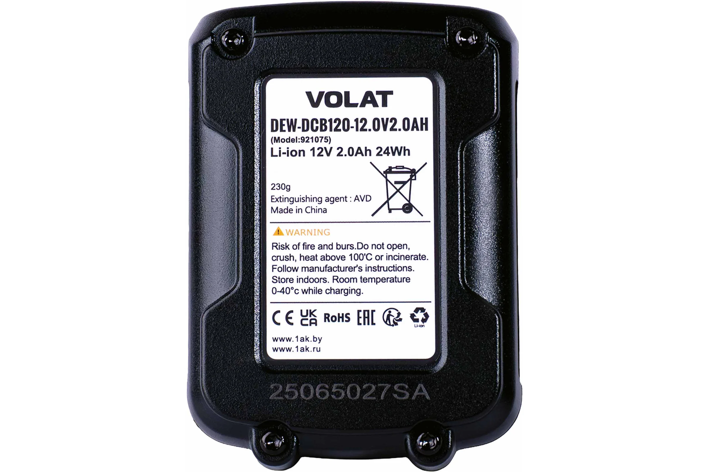 Аккумуляторная батарея VOLAT 12.0V 2.0Ah, Li-ion, DEW-DCB120 VT-DEW-DCB120-12.0V2.0AH