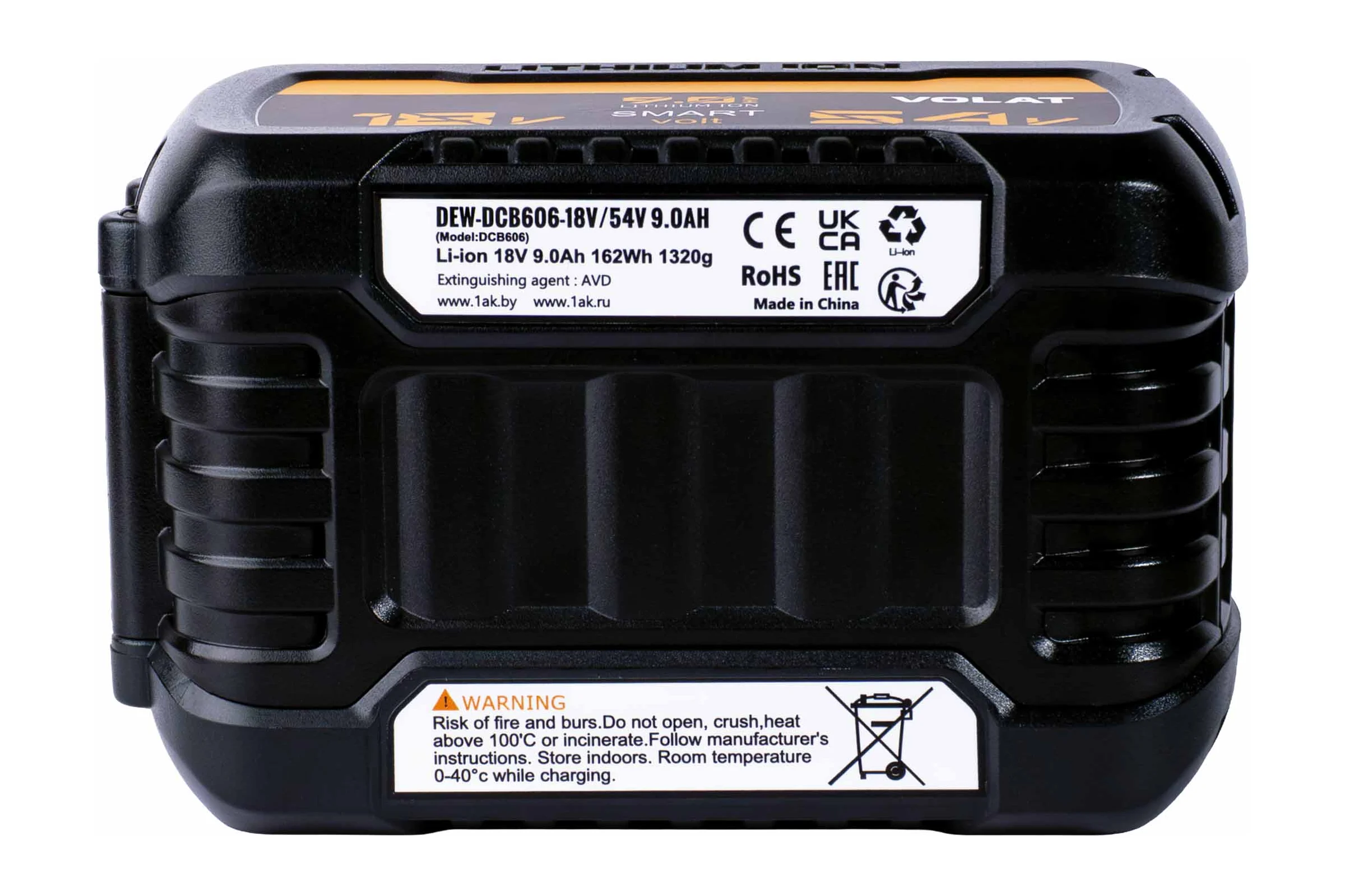 Аккумуляторная батарея VOLAT 18.0V/54.0V 9.0Ah, Li-ion, DEW-DCB606 VT-DCB606-18.0V/54.0V 9.0