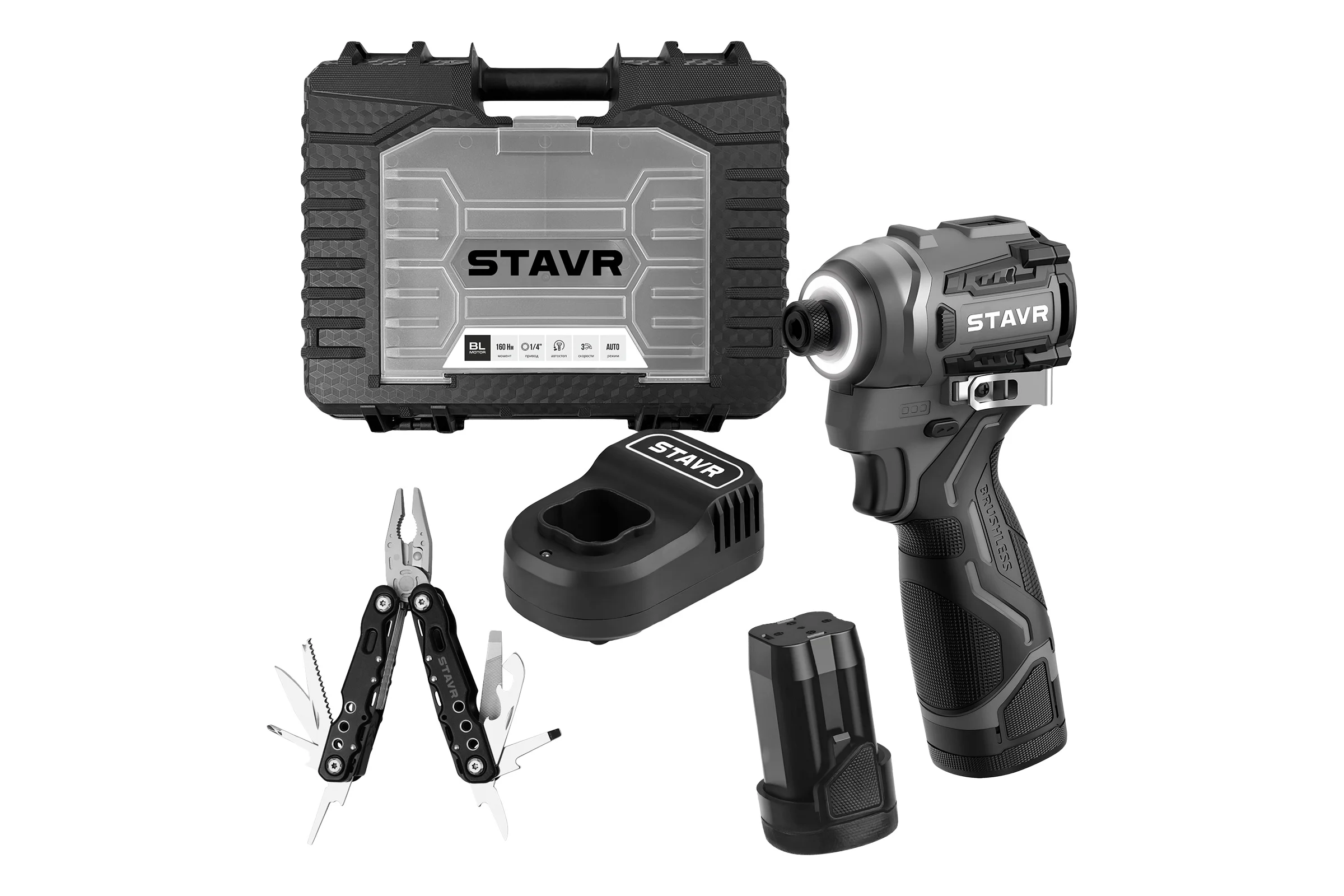 Ударный шуруповерт Ставр 16V (серия X-CLUSIVE) SID 16BL-160V-2K, 160 Нм, 2х2.0 Ач, ЗУ, кейс 9020100463