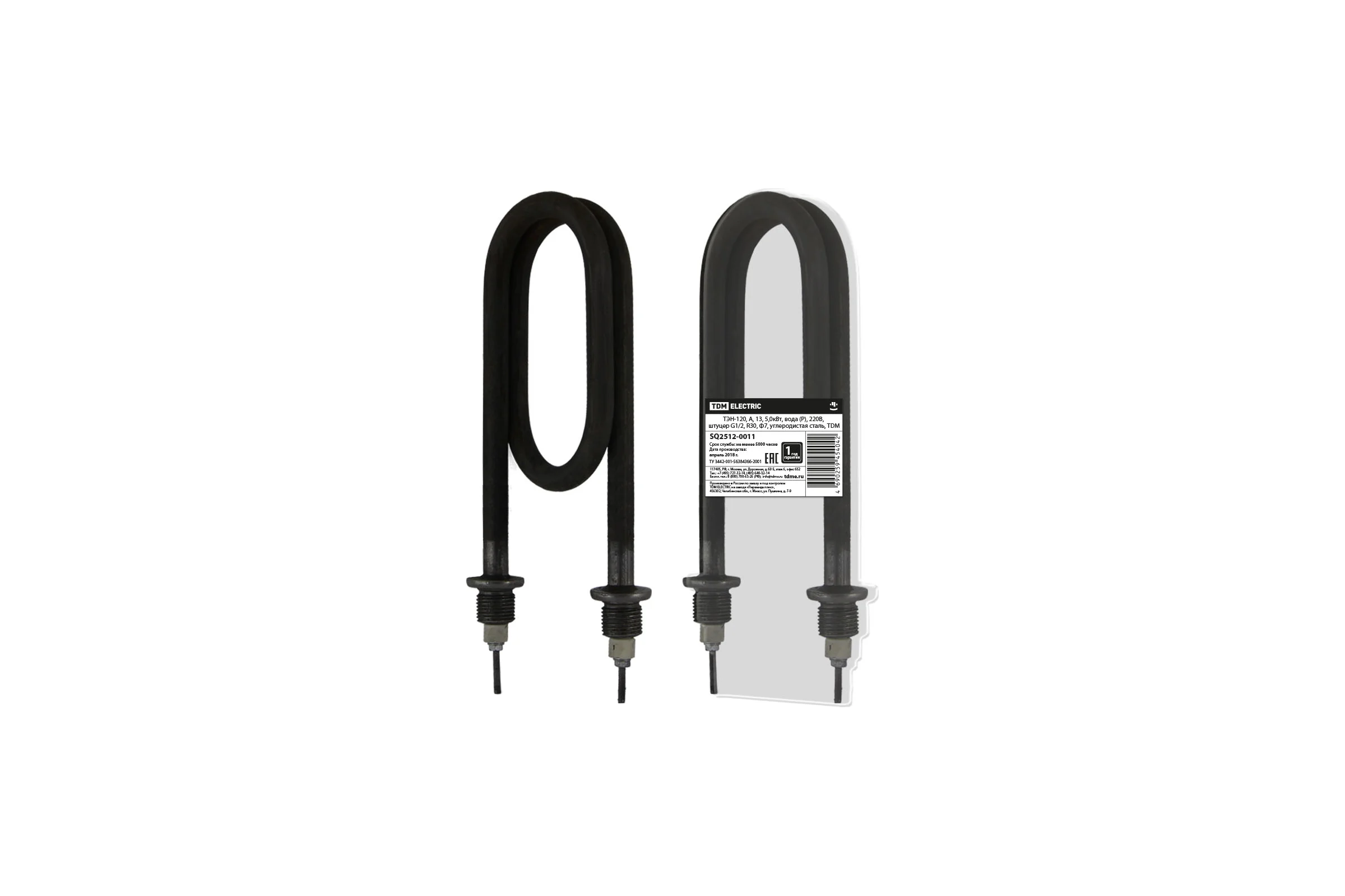 ТЭН TDM ELECTRIC 120, А, 13, 5 кВт, вода (Р), 220В, штуцер G1/2, R30, Ф7, углеродистая сталь SQ2512-0011