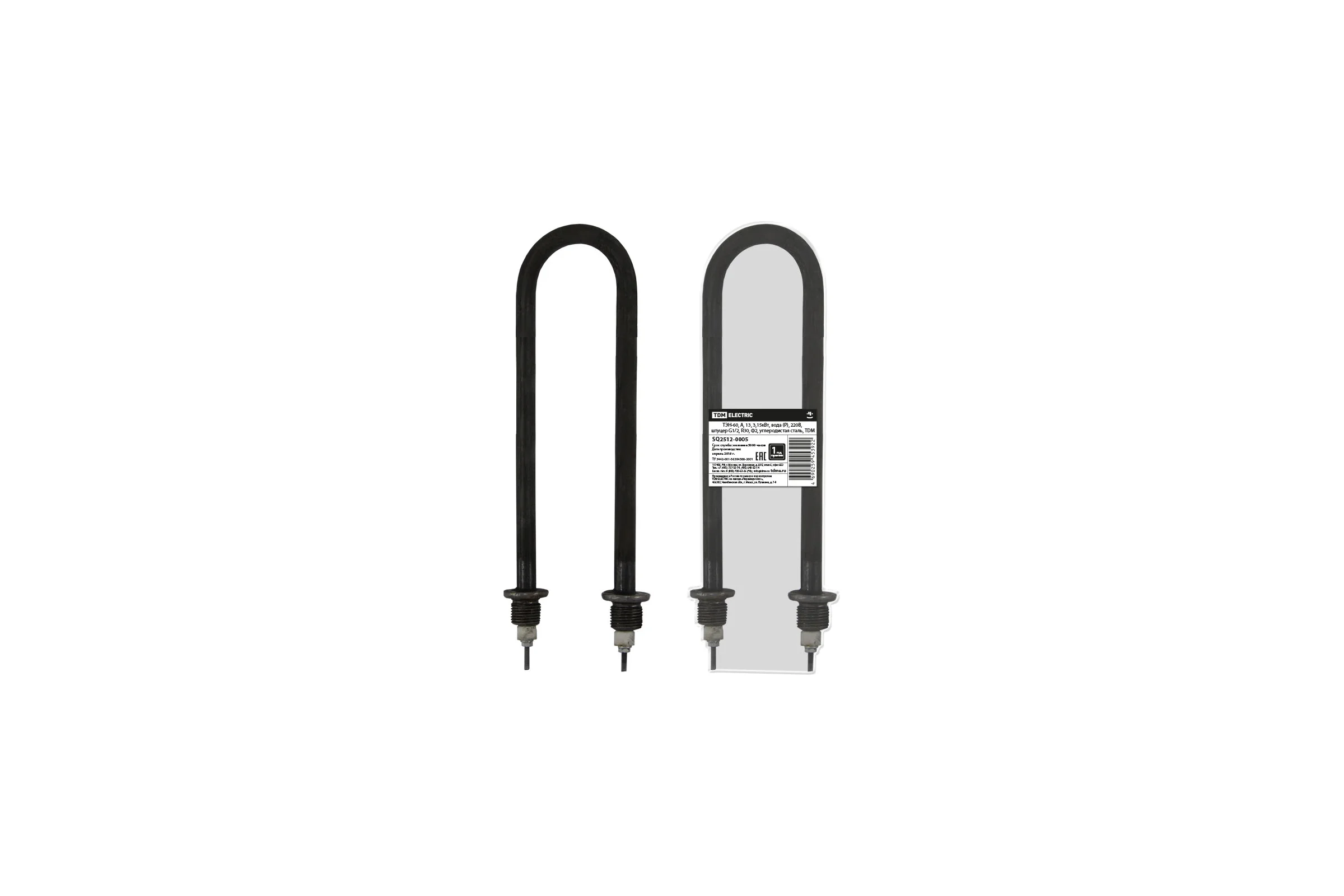 ТЭН TDM ELECTRIC 60, А, 13, 3.15 кВт, вода (Р), 220В, штуцер G1/2, R30, Ф2, углеродистая сталь SQ2512-0005