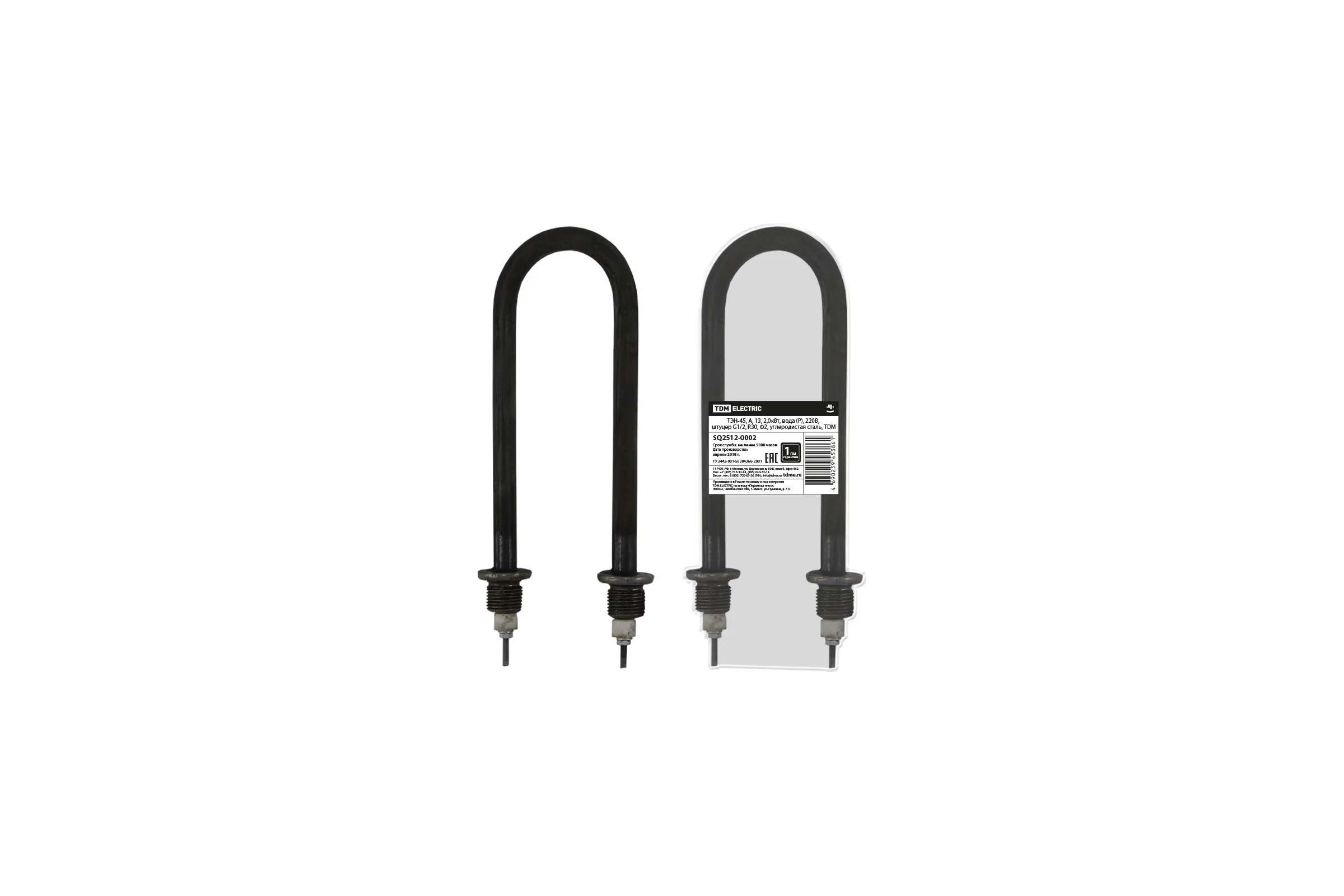 ТЭН TDM ELECTRIC 45, А, 13, 2 кВт, вода (Р), 220В, штуцер G1/2, R30, Ф2, углеродистая сталь SQ2512-0002
