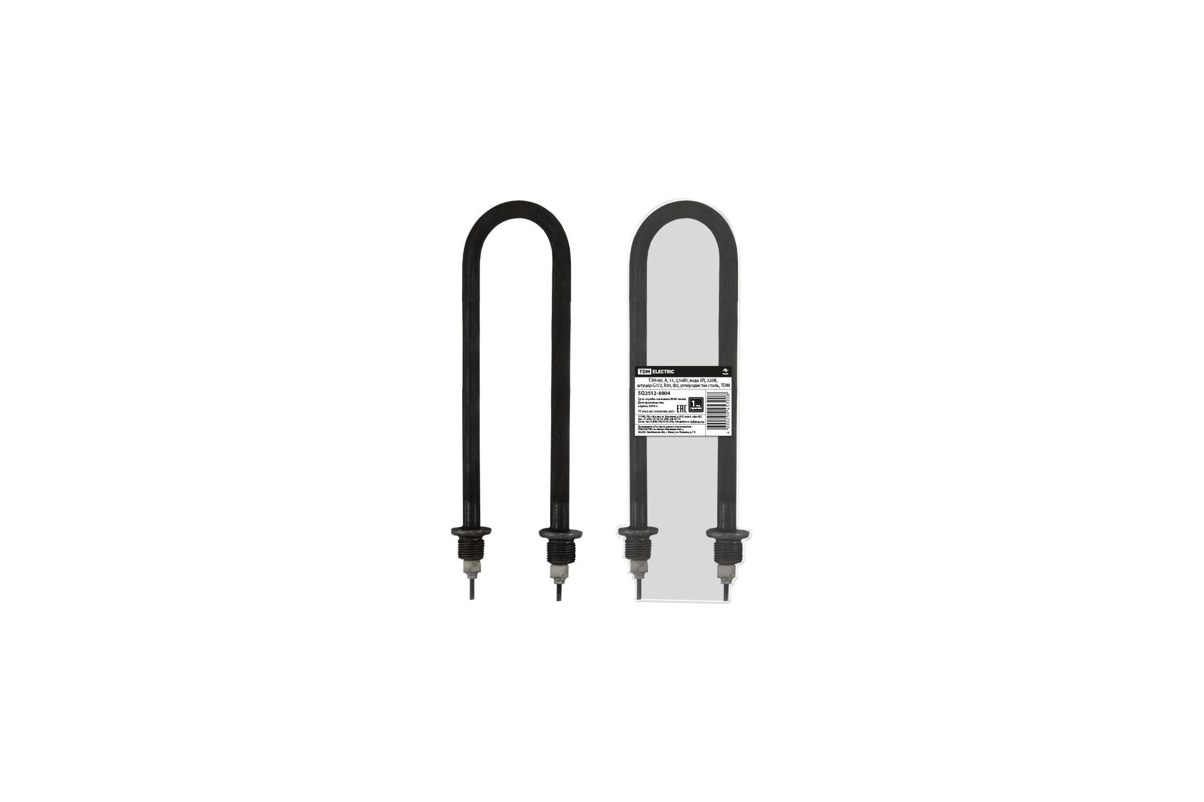 ТЭН TDM ELECTRIC 60, А, 13, 2.5 кВт, вода (Р), 220В, штуцер G1/2, R30, Ф2, углеродистая сталь SQ2512-0004