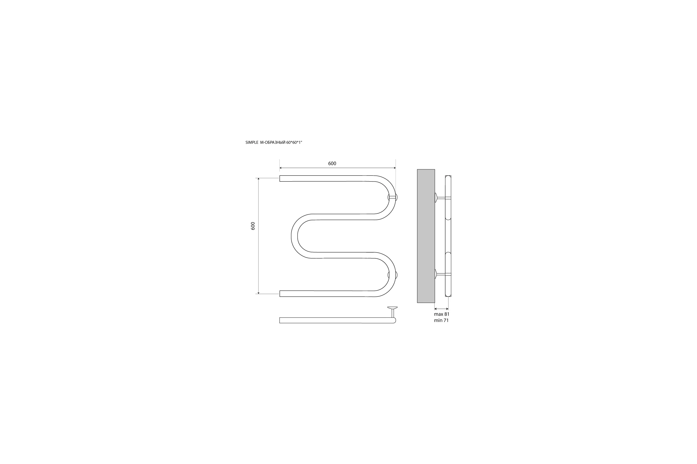 Полотенцесушитель Melodia della vita Simple из нержавеющей стали М-образный 60х60 49426