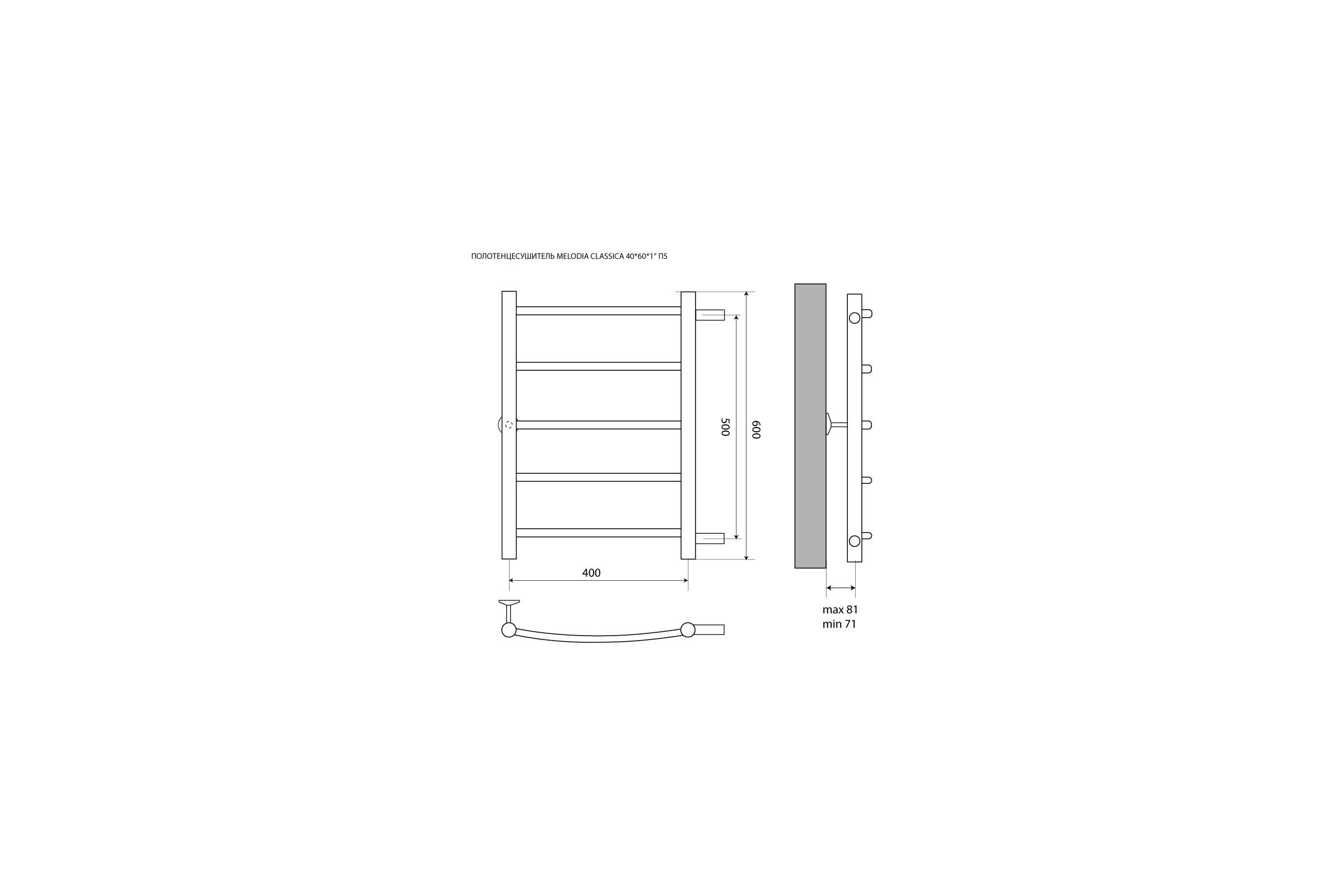 Полотенцесушитель Melodia della vita из нержавеющей стали Classica 40*60*1 П4 м/о 50 бок .подкл. 49440