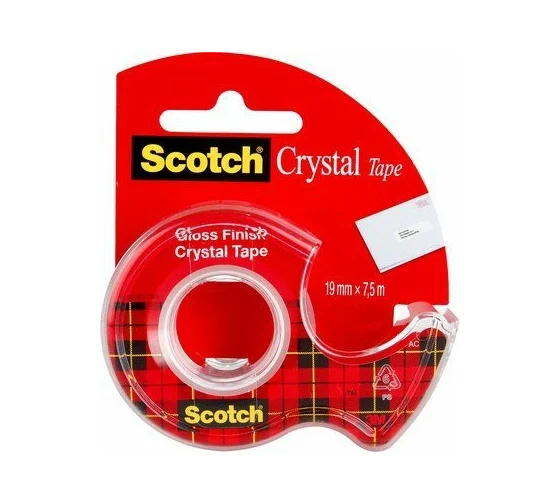 Клейкая лента SCOTCH Crystal 6-1975D прозрачная, на мини-диспенсере, 19 мм х 7,5 м 7100093859