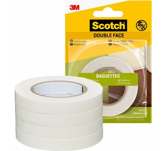 Монтажная влагостойкая клейкая лента для отделки SCOTCH 914140-1020SE 10 мм х 2 м, 4 шт. 7100151503