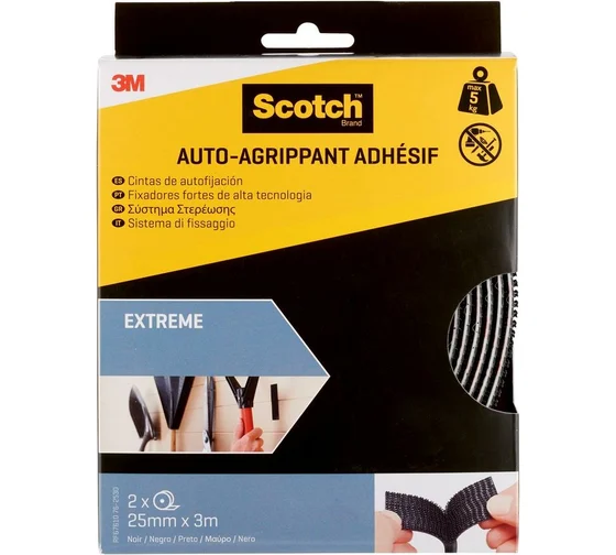 Самоклеящиеся застежки SCOTCH Экстрим, рулон, черный, 25 мм х 3 м, 2 шт. 7100152061